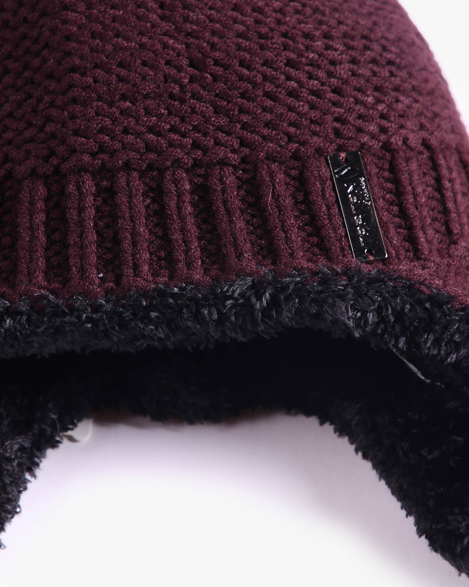 کلاه بافت گوش دار منگوله دار - عنابی - کلاه بافت