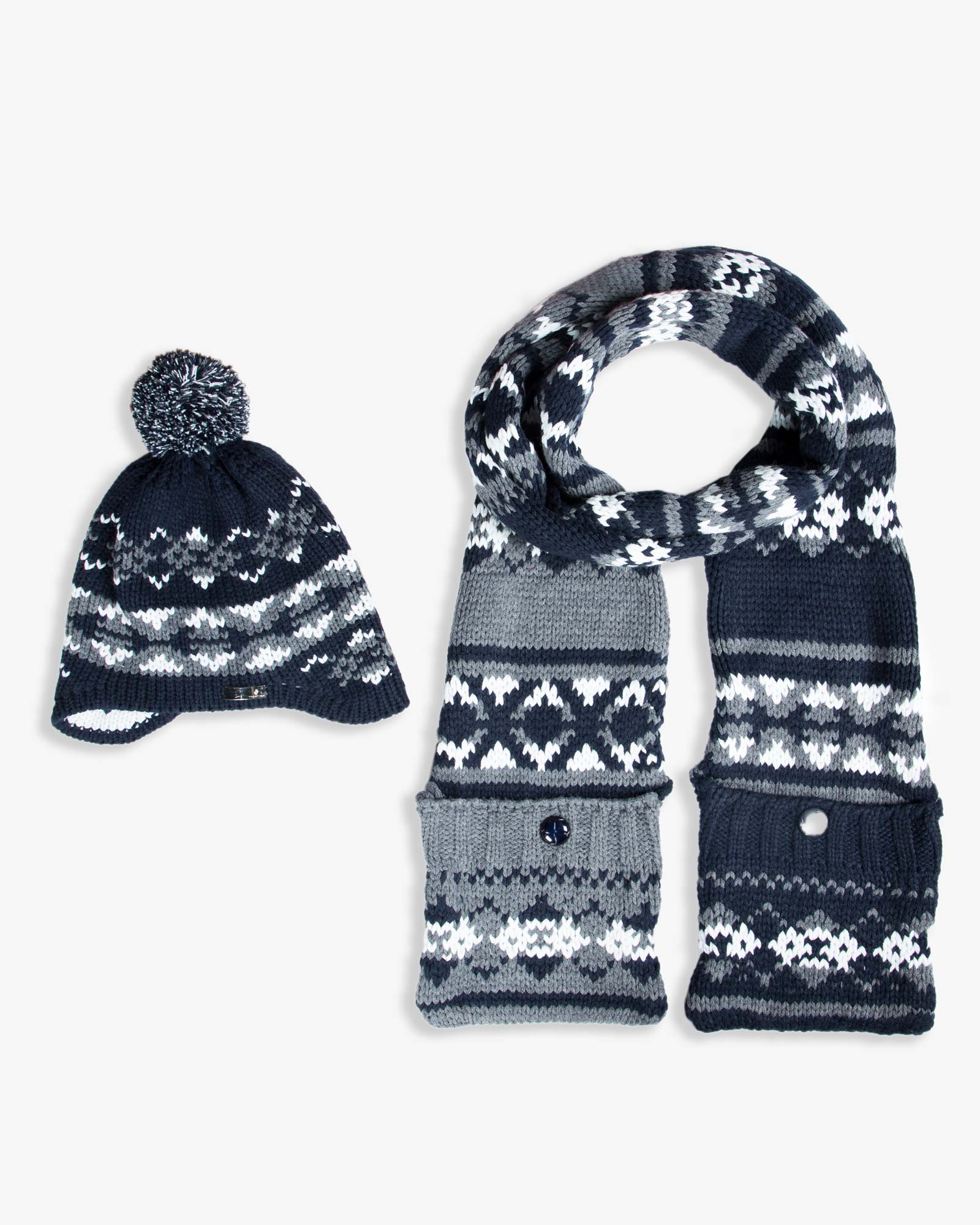 کلاه شال گردن جیب دار طرح دار - سرمه ای تیره - محصول