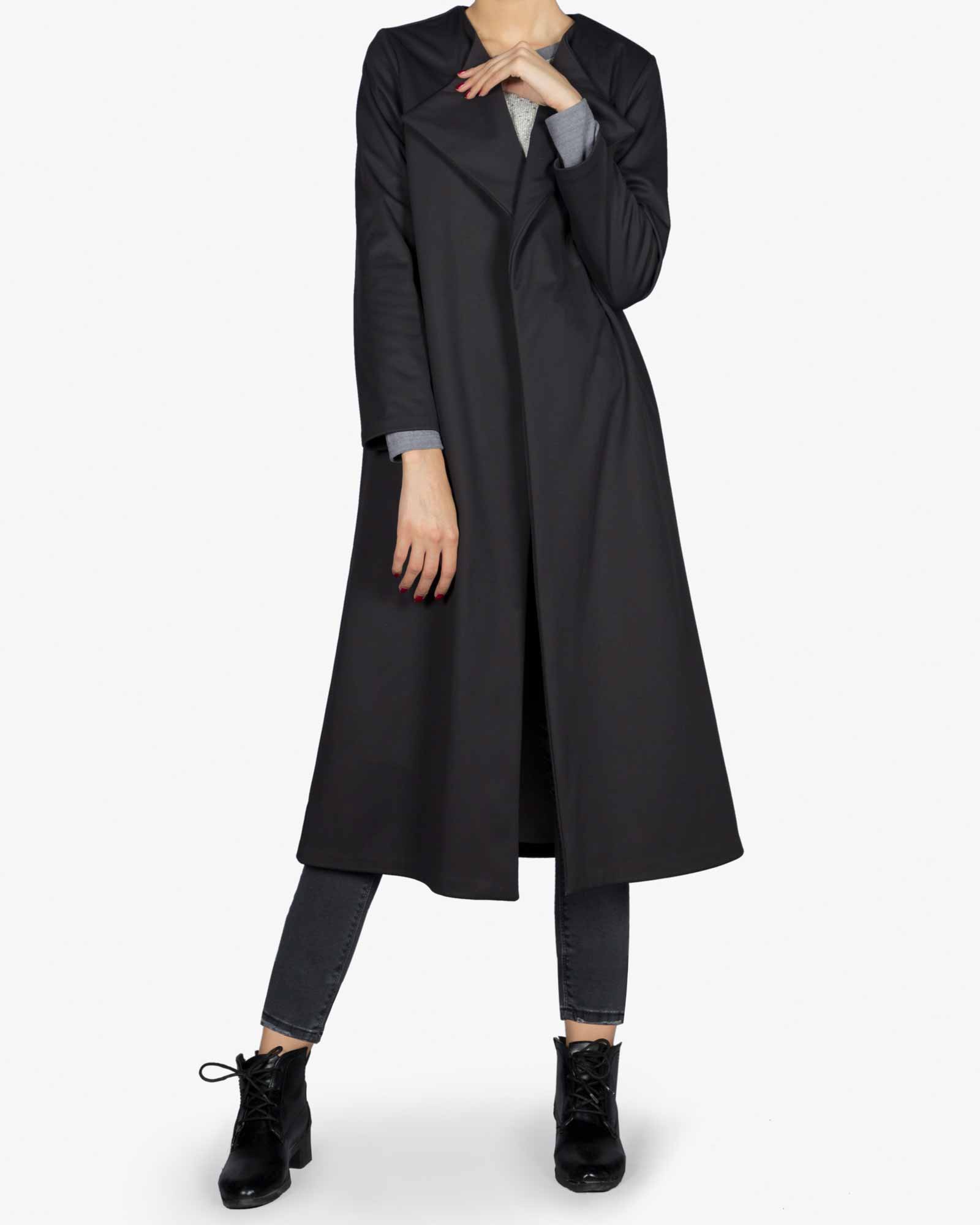 بارانی دخترانه اسپرت بلند یقه آمریکایی - مشکی - رو به رو