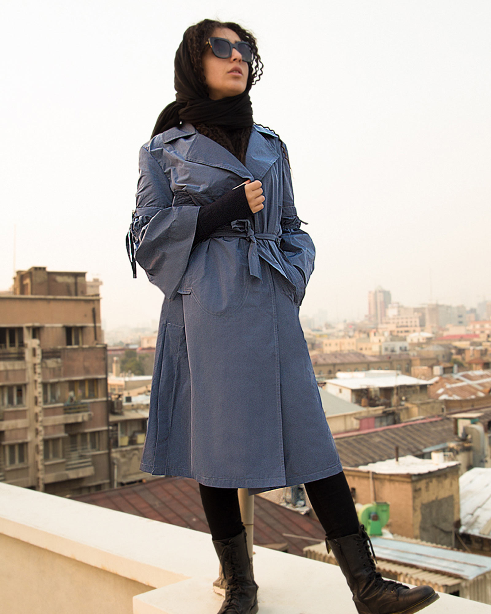 بارانی زنانه بلند یقه انگلیسی-سربی تیره-محیطی