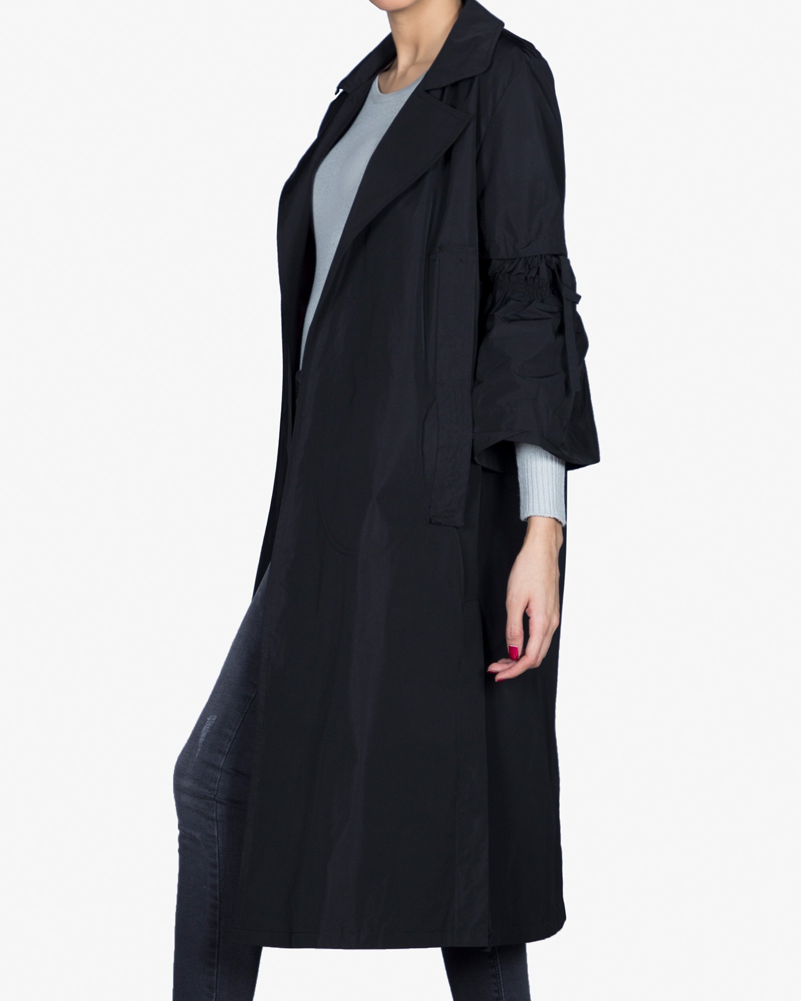 بارانی زنانه بلند یقه انگلیسی - مشکی - بغل