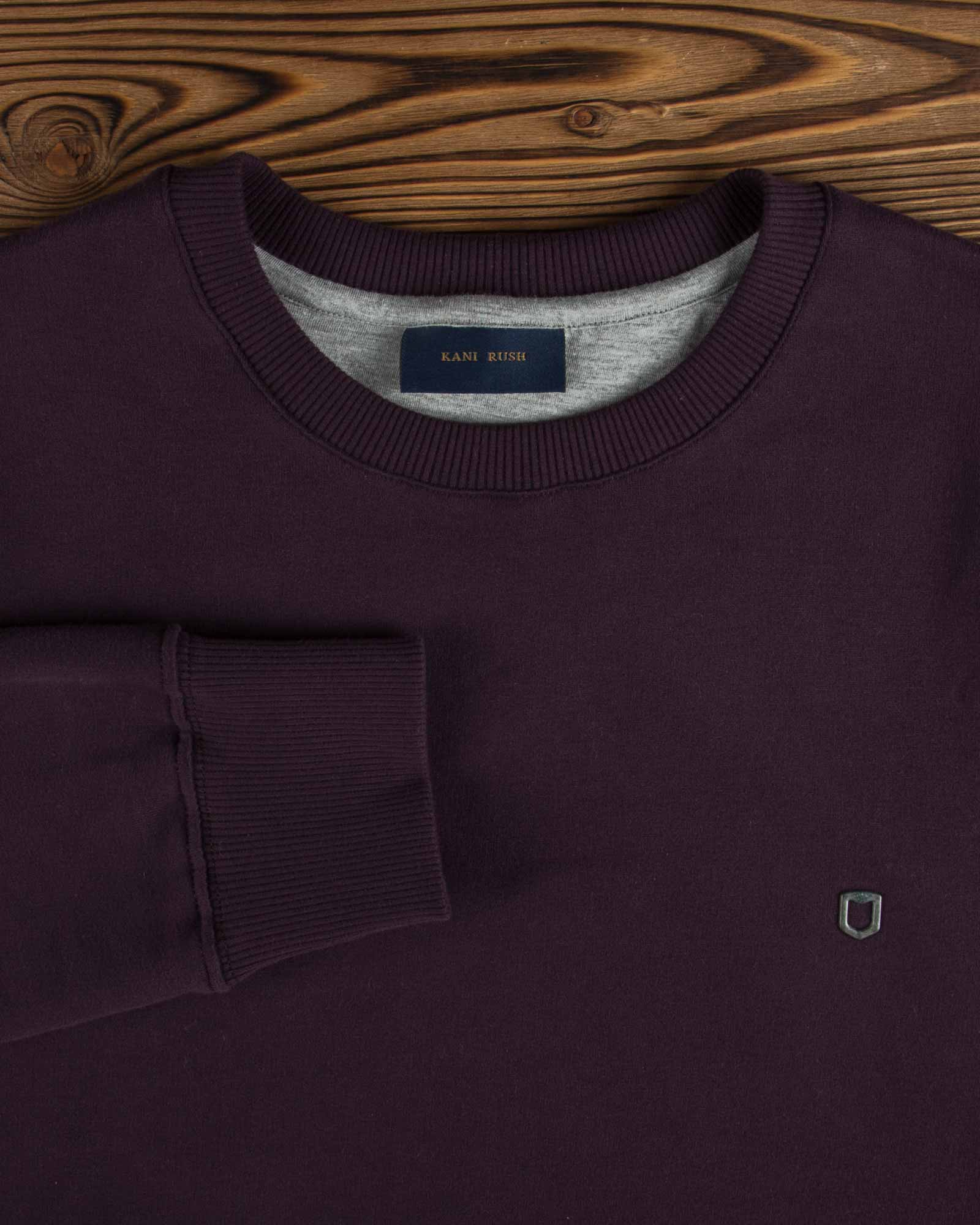 بلوز مردانه پنبه ای یقه گرد - بادمجانی - آستین یقه