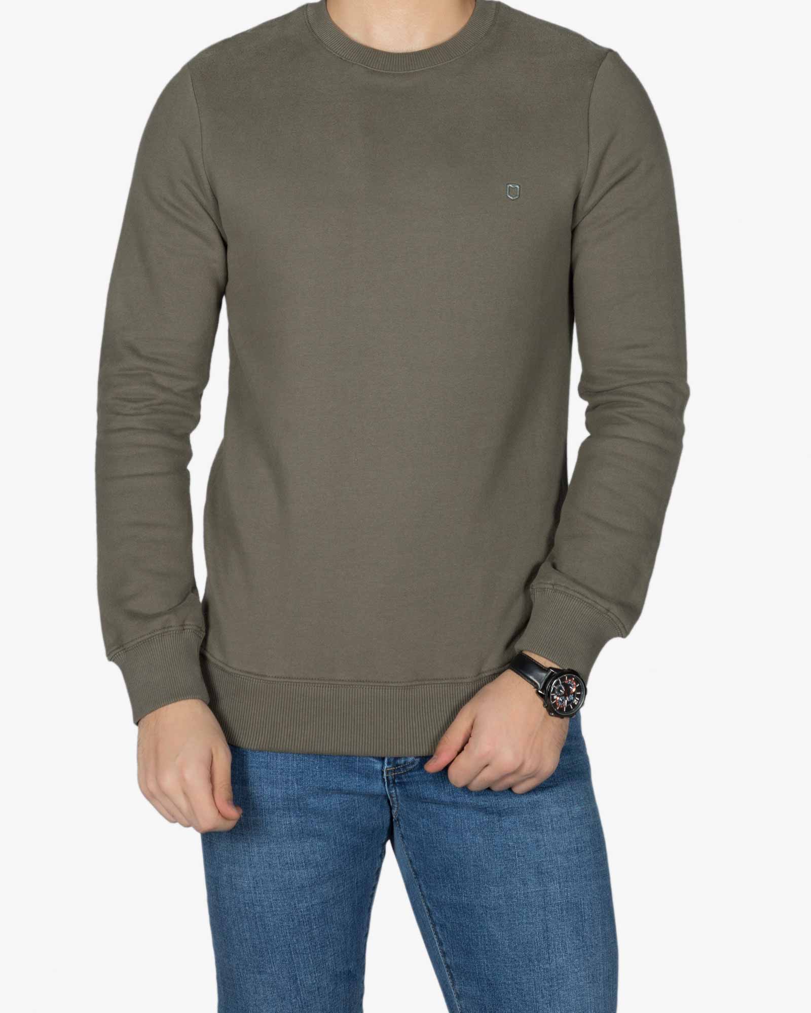 بلوز مردانه پنبه ای یقه گرد - زیتونی سیر - رو به رو