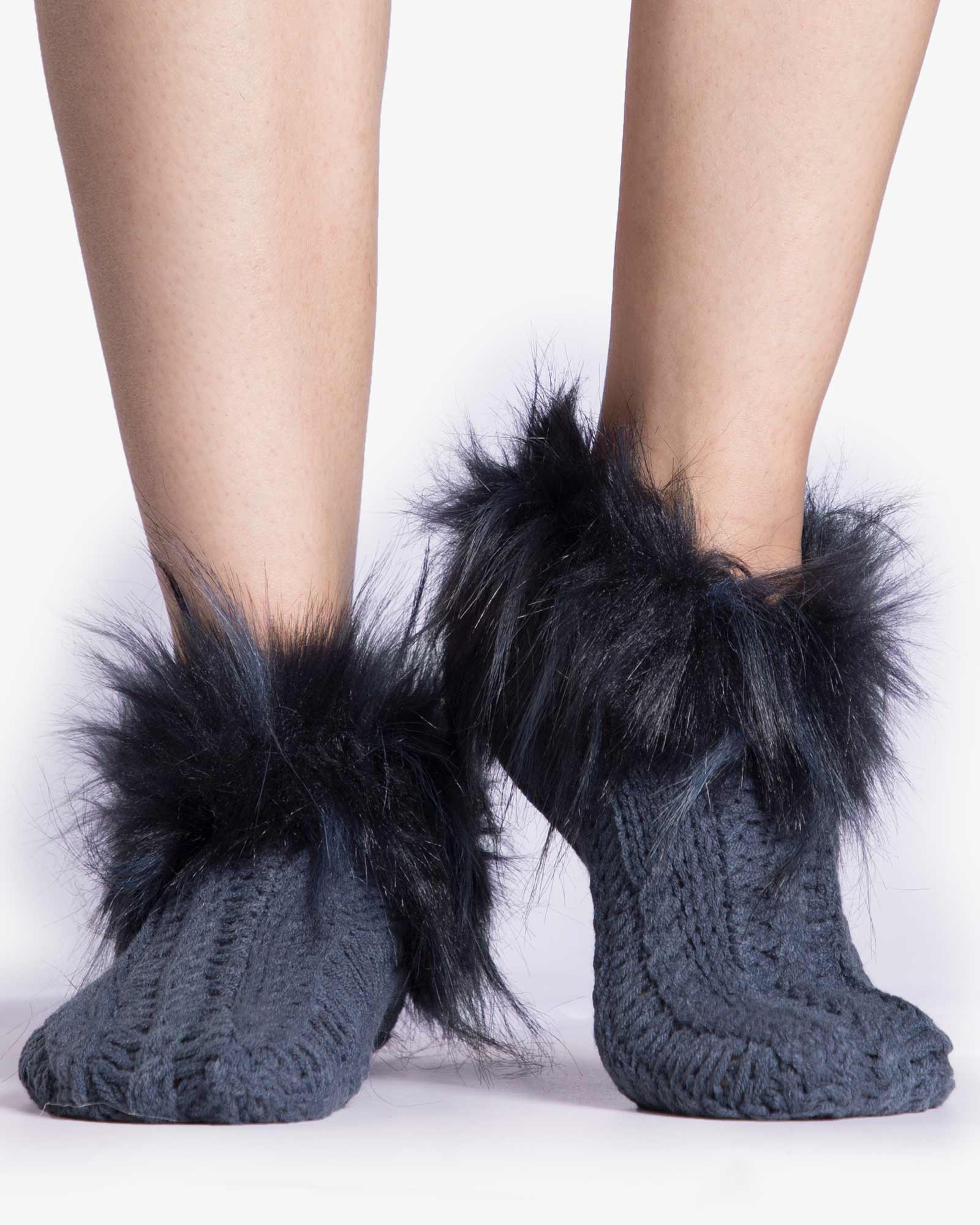 جوراب بافت کوتاه خزدار - دودی - رو به رو