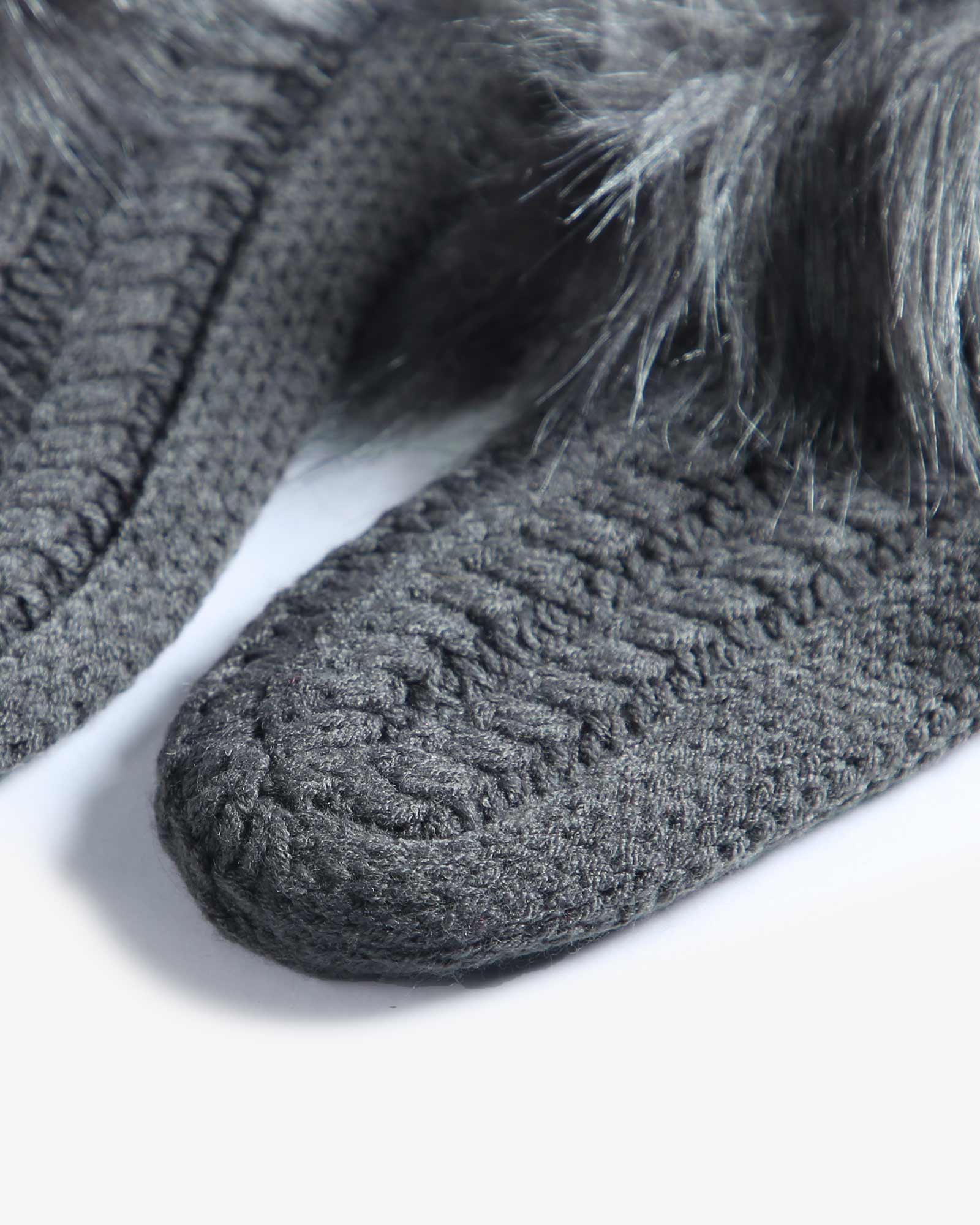 جوراب بافت کوتاه خزدار - سربی تیره - جوراب بافتنی