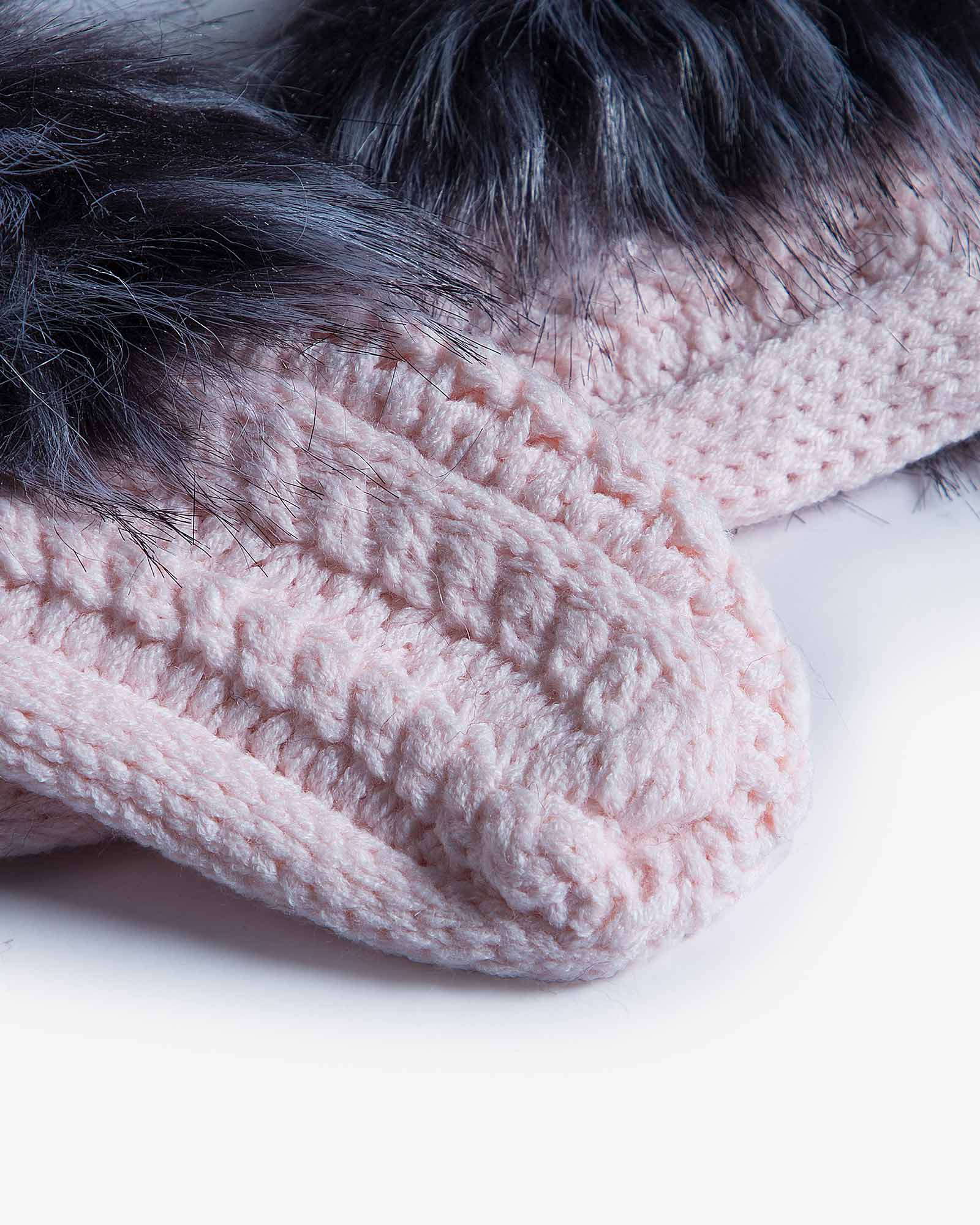 جوراب بافت کوتاه خزدار - صورتی - جوراب بافتنی