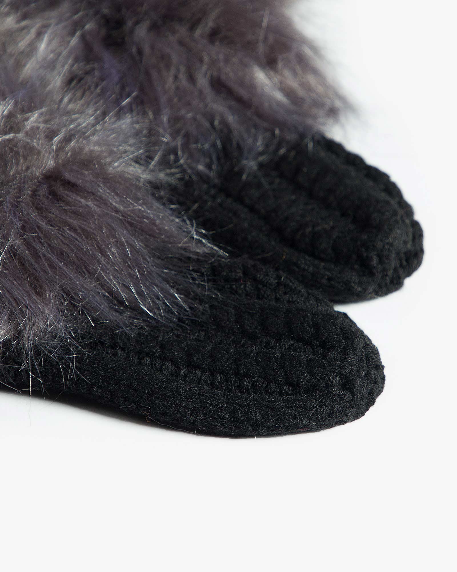 جوراب بافت کوتاه خزدار - مشکی - جوراب بافتنی