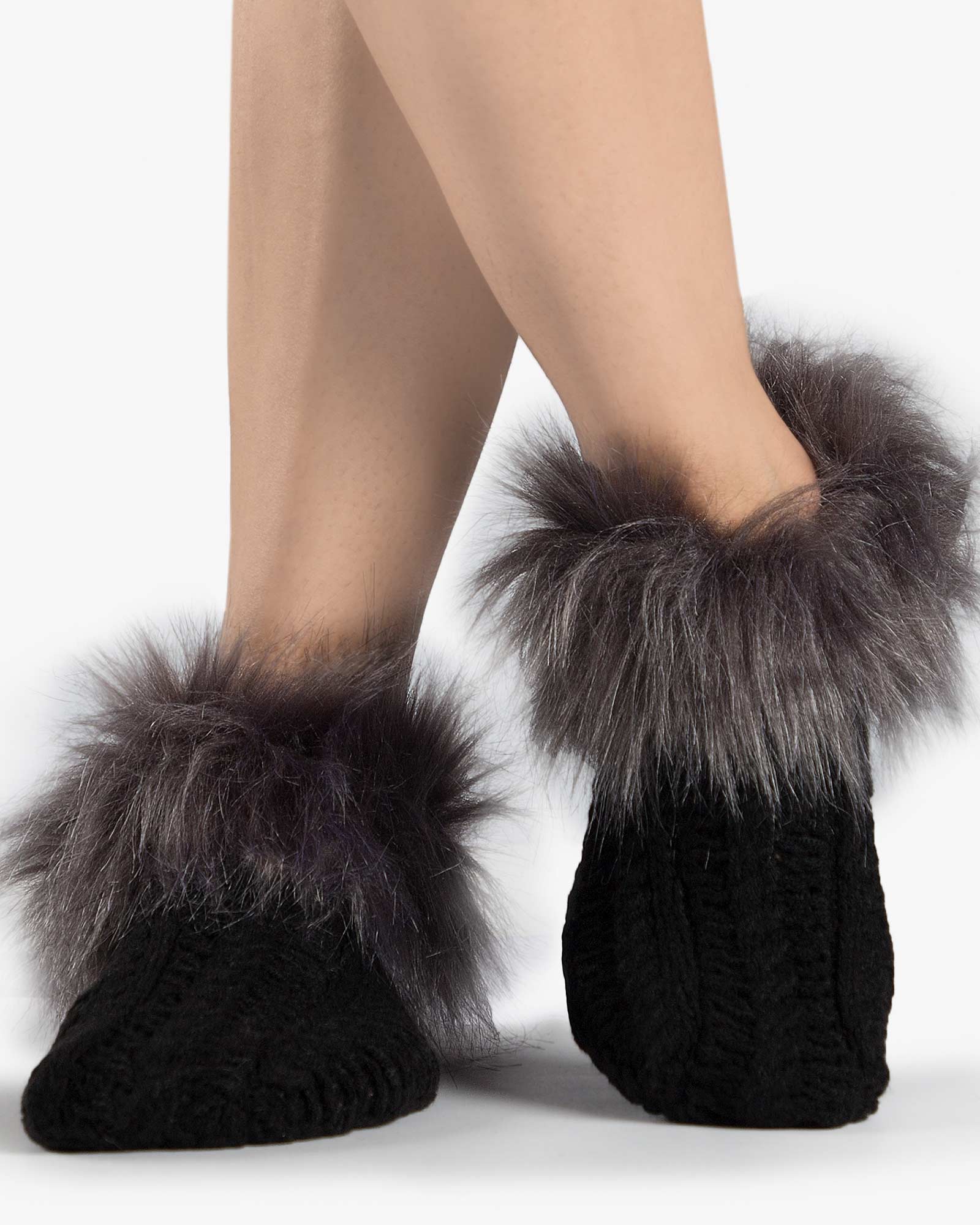 جوراب بافت کوتاه خزدار - مشکی - رو به رو