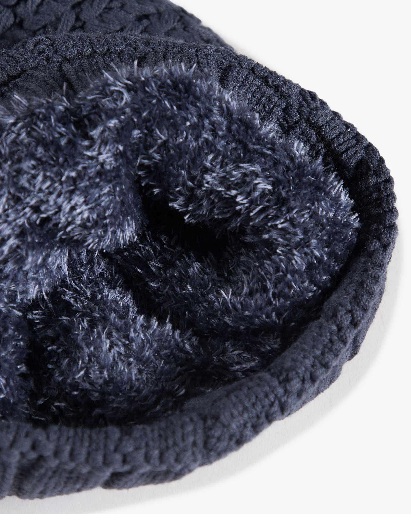 دستکش و شال گردن و کلاه داخل خزدار بافت - سربی تیره - کلاه خزدار