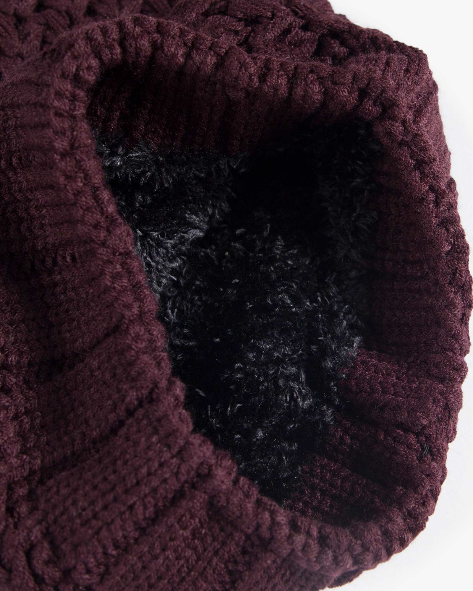 دستکش و شال گردن و کلاه داخل خزدار بافت - عنابی - کلاه خزدار