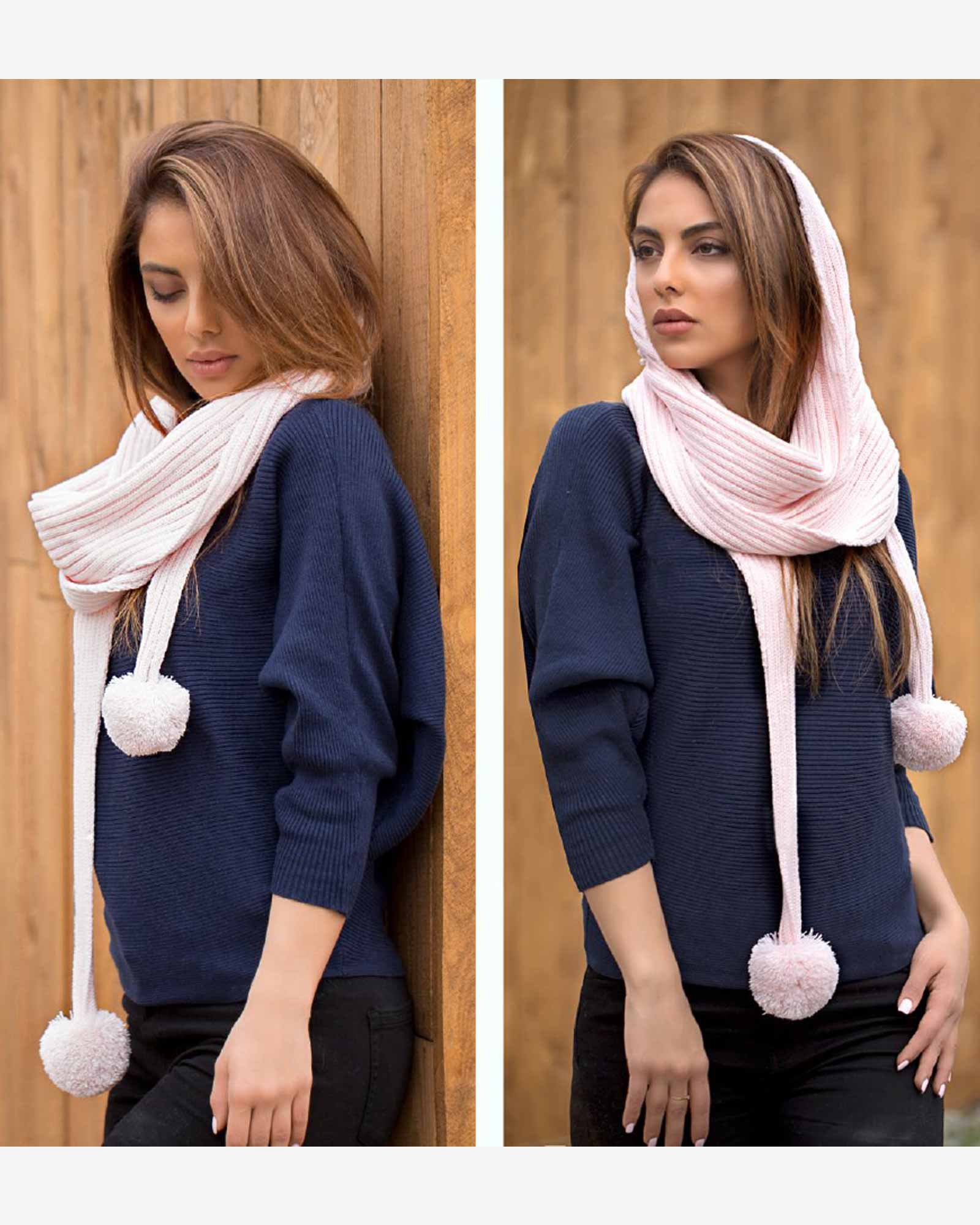 شال گردن بافت دخترانه منگوله دار - صورتی - محیطی