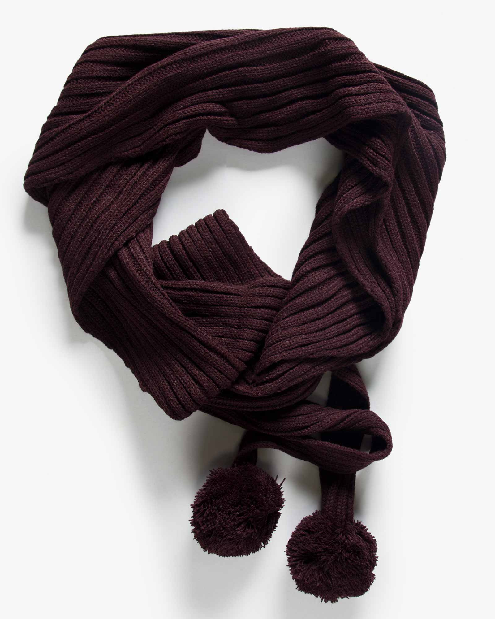 شال گردن بافت دخترانه منگوله دار - عنابی - بالا