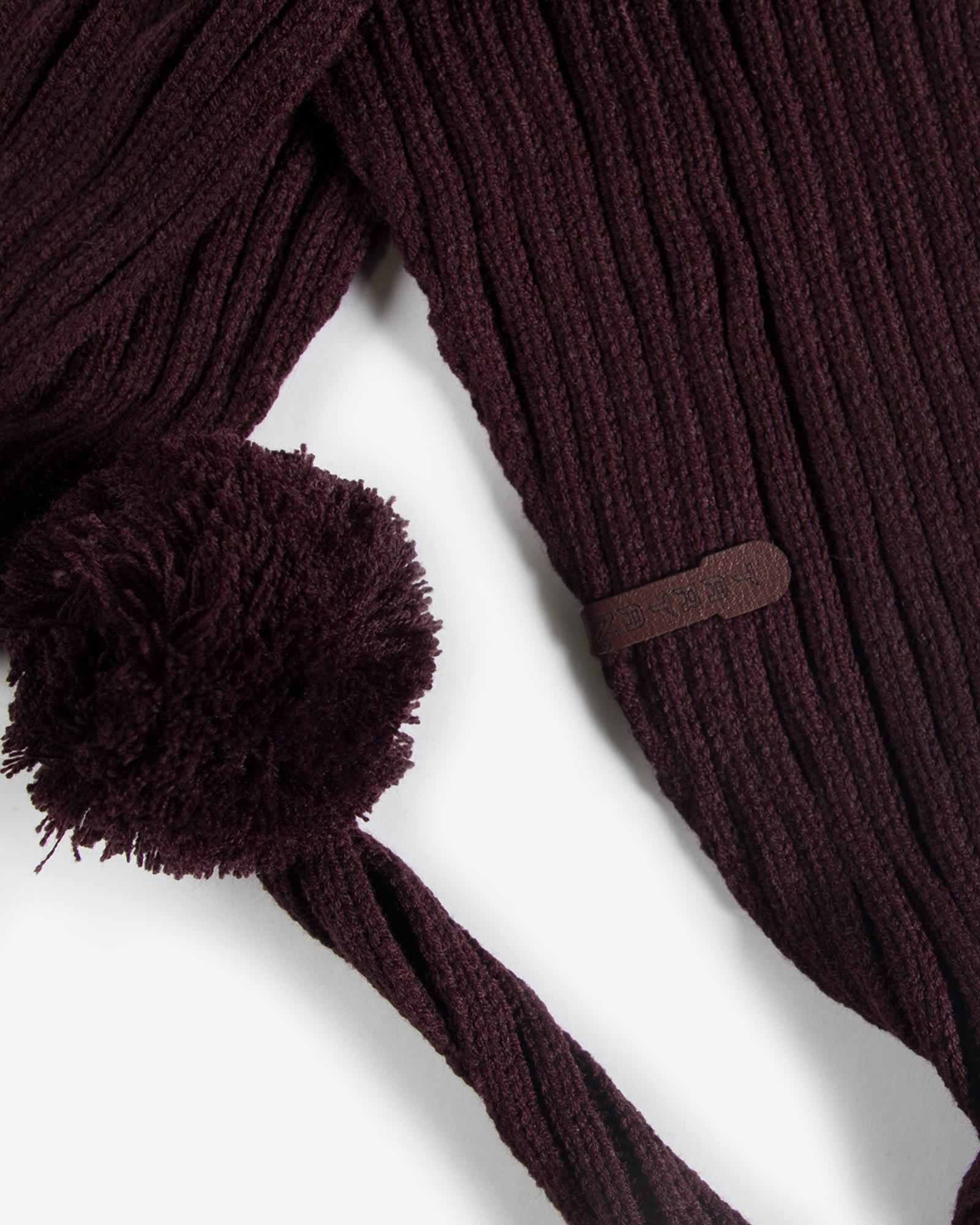 شال گردن بافت دخترانه منگوله دار - عنابی - جنس بافتنی