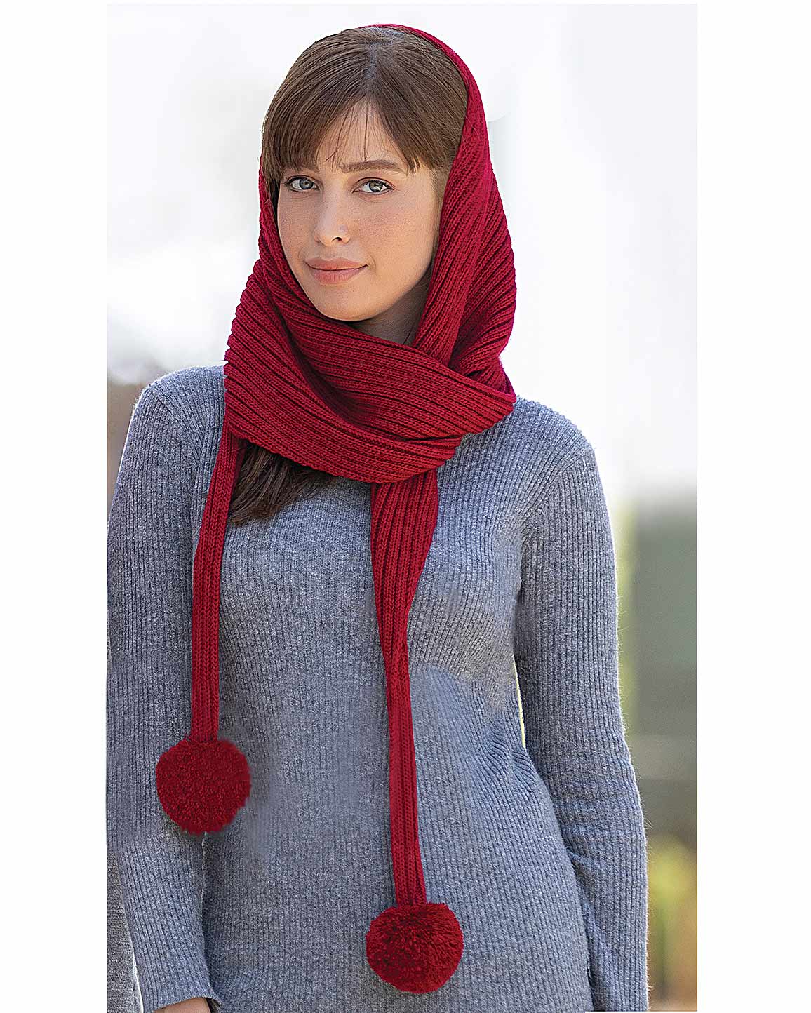 شال گردن بافت دخترانه منگوله دار - قرمز - زنانه