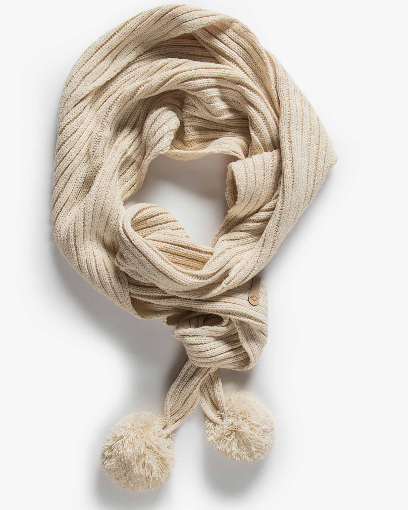 شال گردن بافت دخترانه منگوله دار - کرمی - بالا