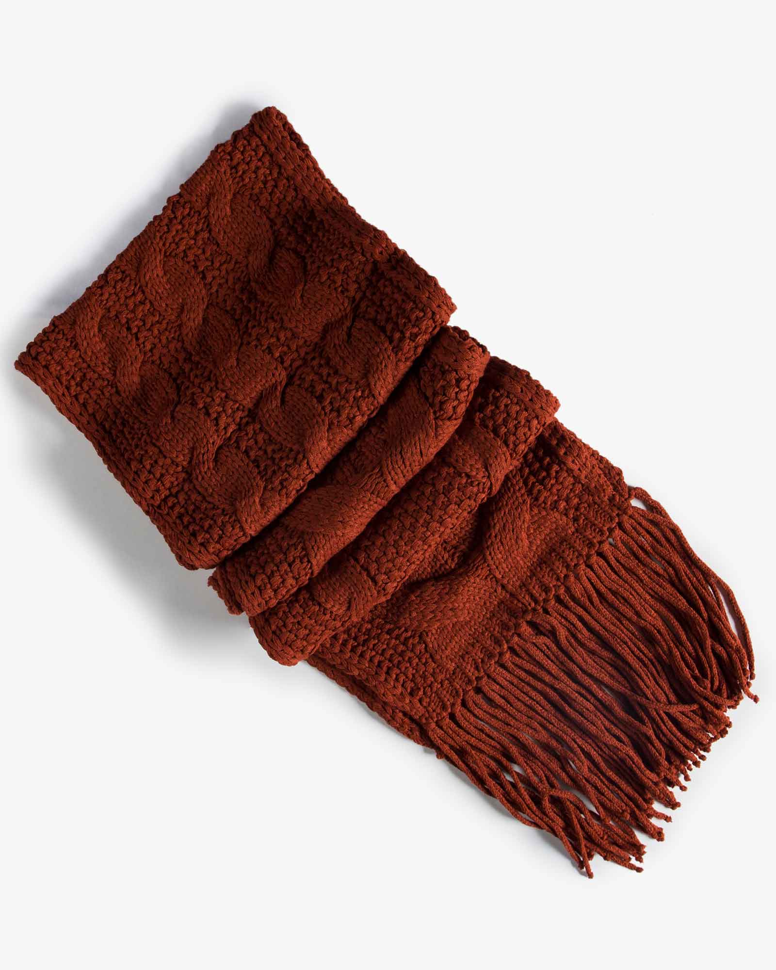 شال گردن بافت درشت طرح دار - آجری - بالا