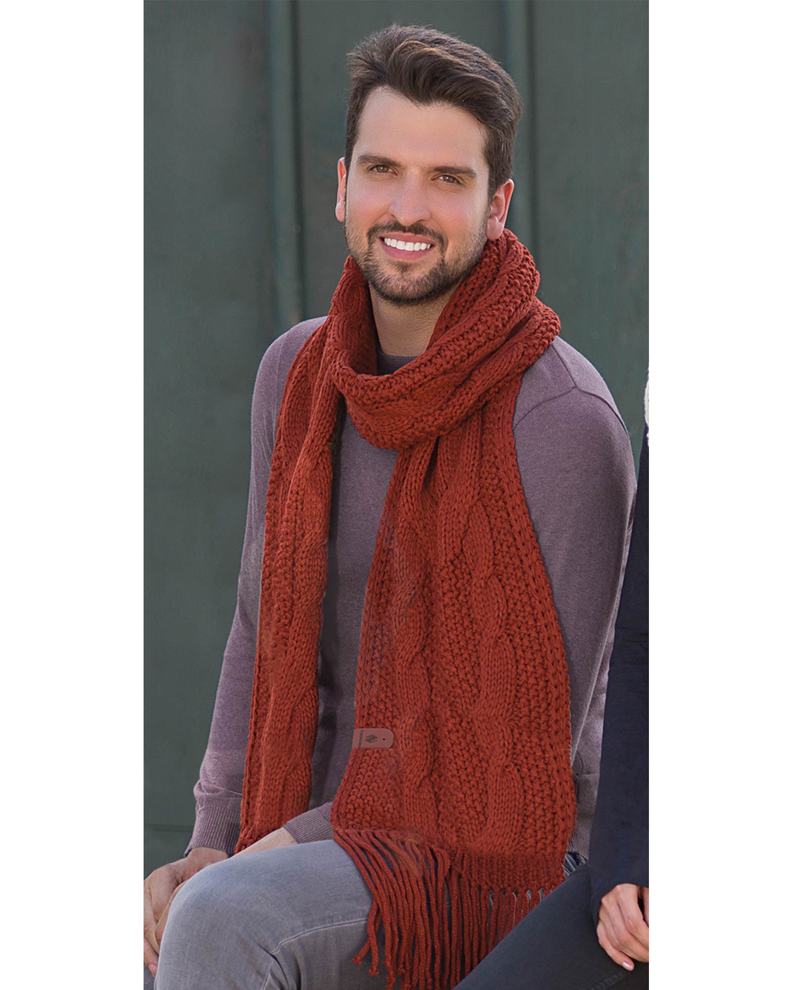 شال گردن بافت درشت طرح دار - آجری - محیطی