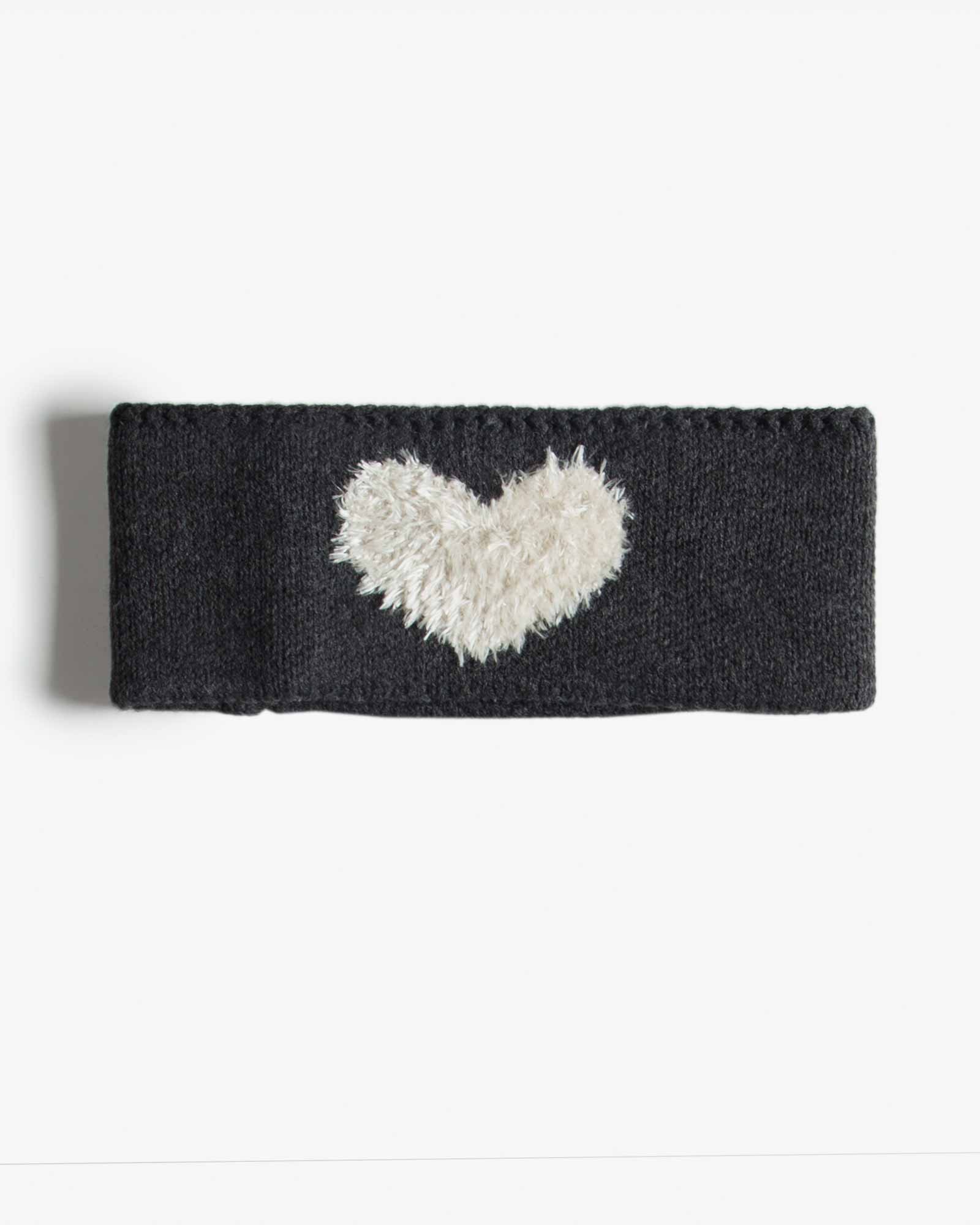 هدبند بافت دخترانه طرح قلب - خاکستری تیره - رو به رو