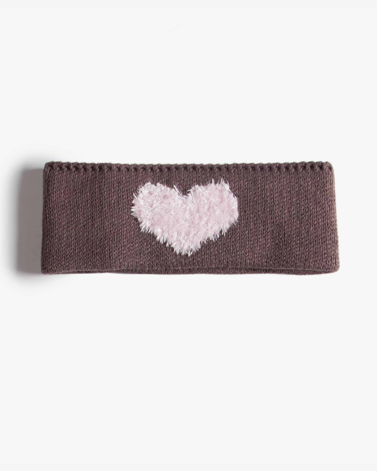 هدبند بافت دخترانه طرح قلب - قهوه ای روشن - رو به رو