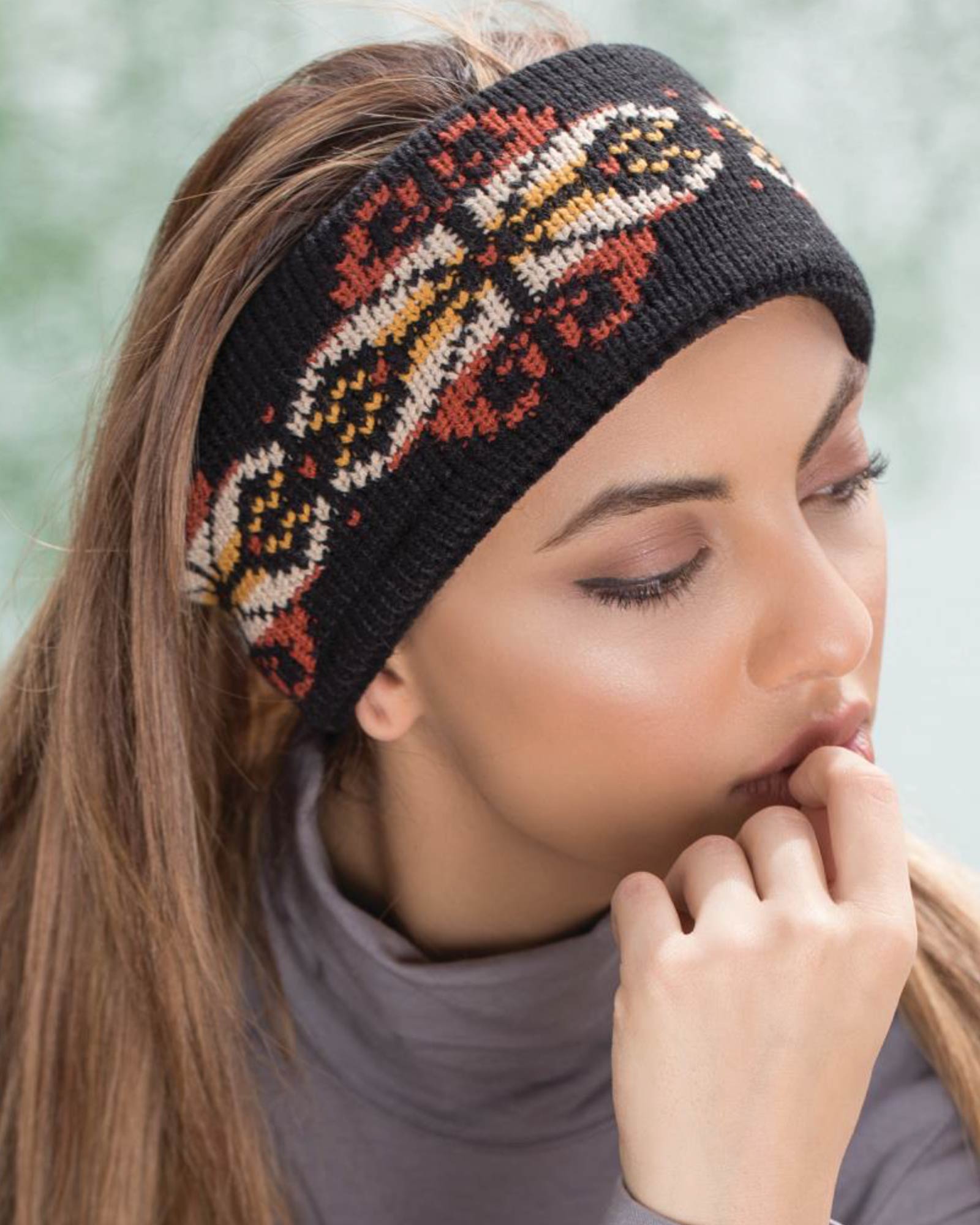 هدبند بافت پهن طرح دار دو رو - خردلی - محیطی زنانه