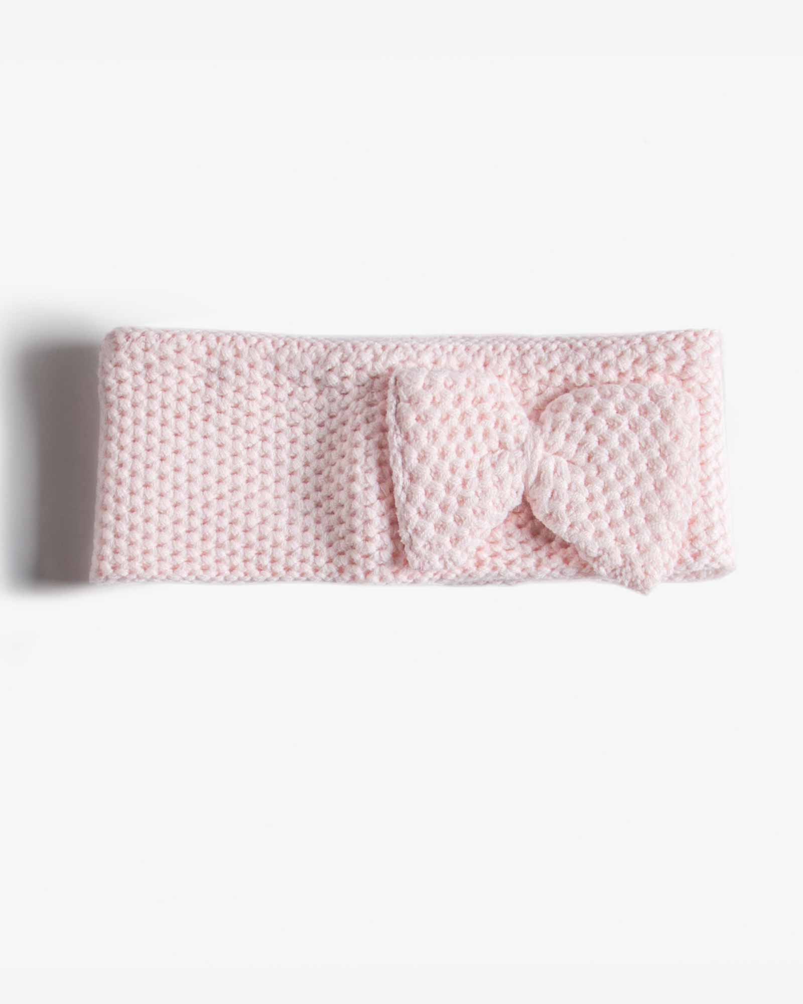 هدبند بافتنی دخترانه پاپیون دار - صورتی - رو به رو