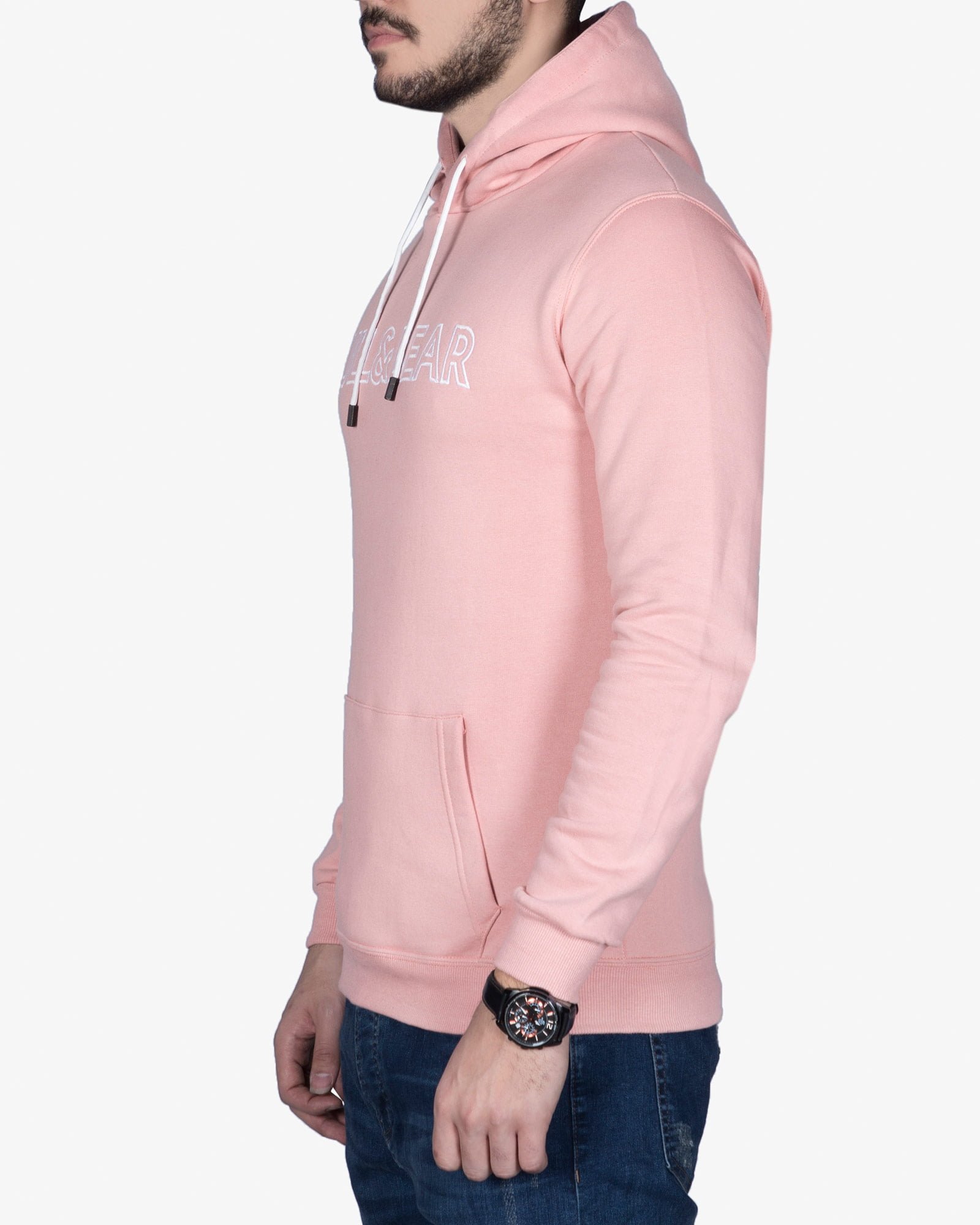 هودی جلو بسته نخی پنبه ای مردانه - صورتی - بغل