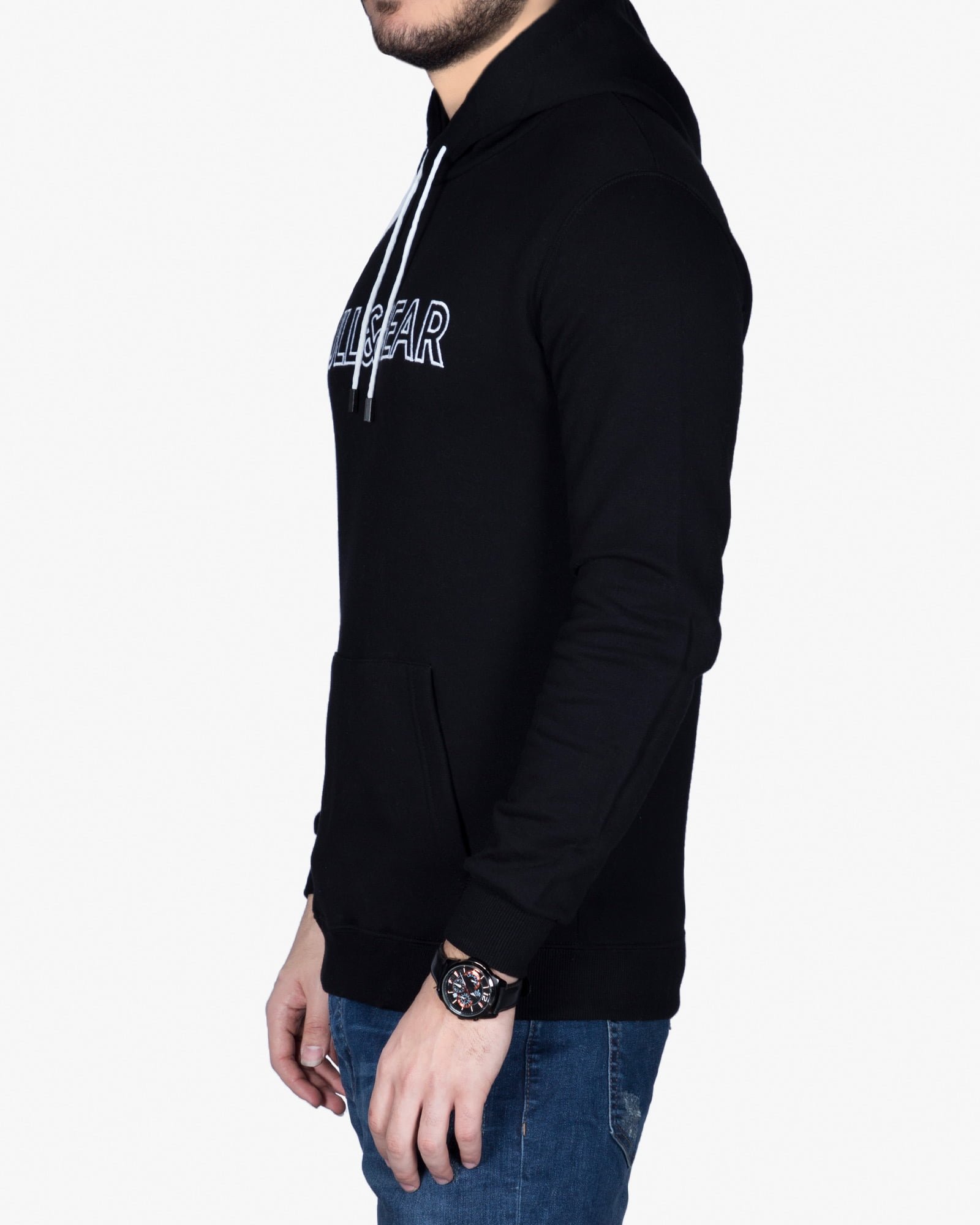 هودی جلو بسته نخی پنبه ای مردانه - مشکی - بغل