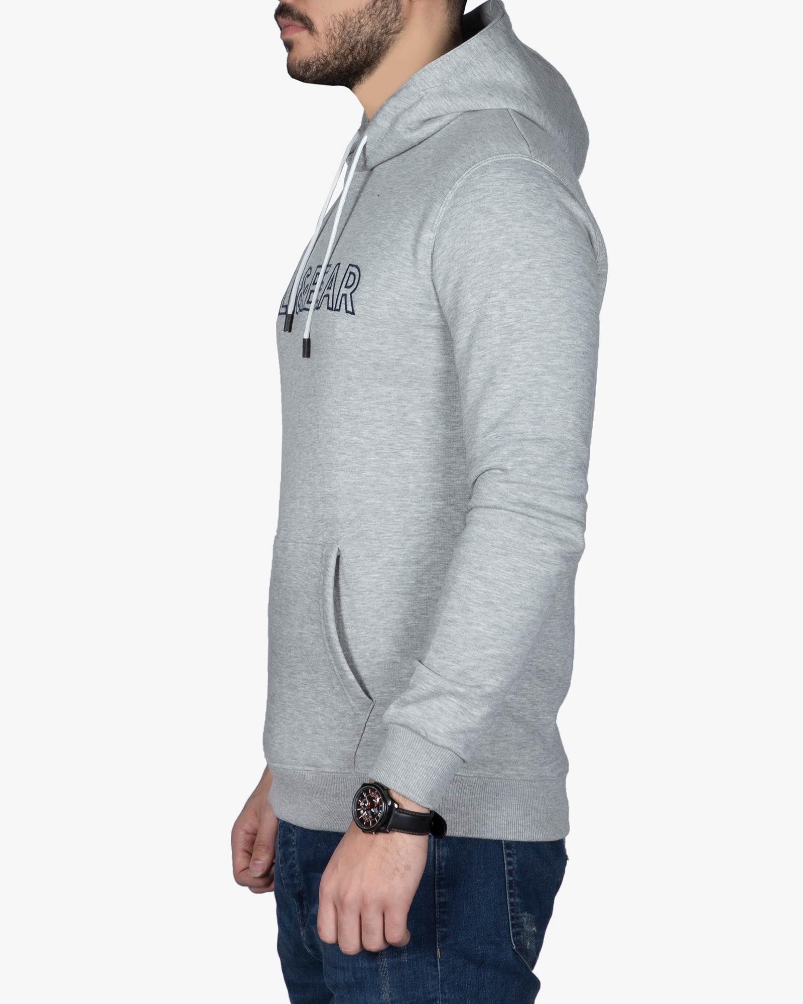 هودی جلو بسته نخی پنبه ای مردانه - ملانژ - بغل