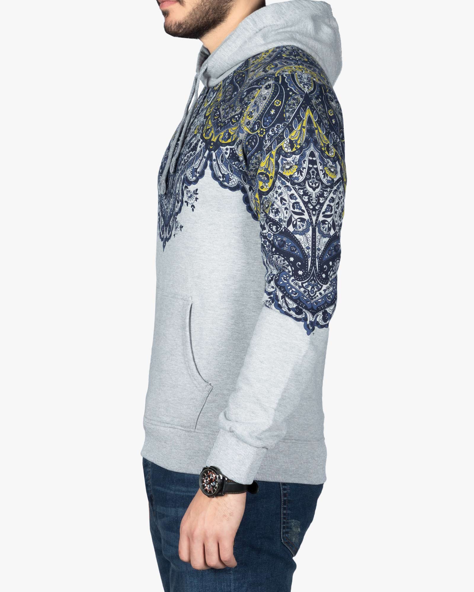 هودی طرح سنتی مردانه طوسی - طوسی کمرنگ - بغل