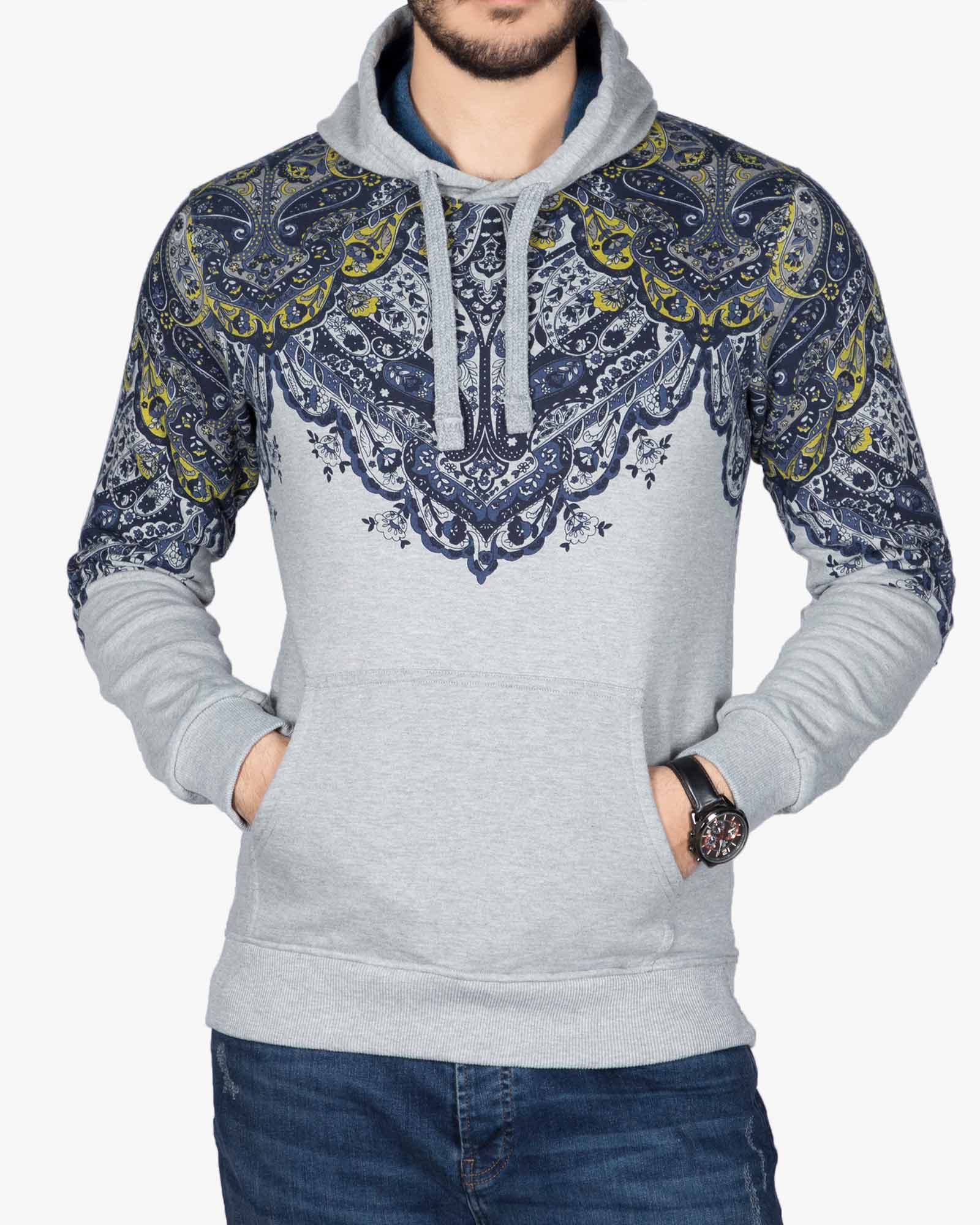 هودی طرح سنتی مردانه طوسی - طوسی کمرنگ - رو به رو
