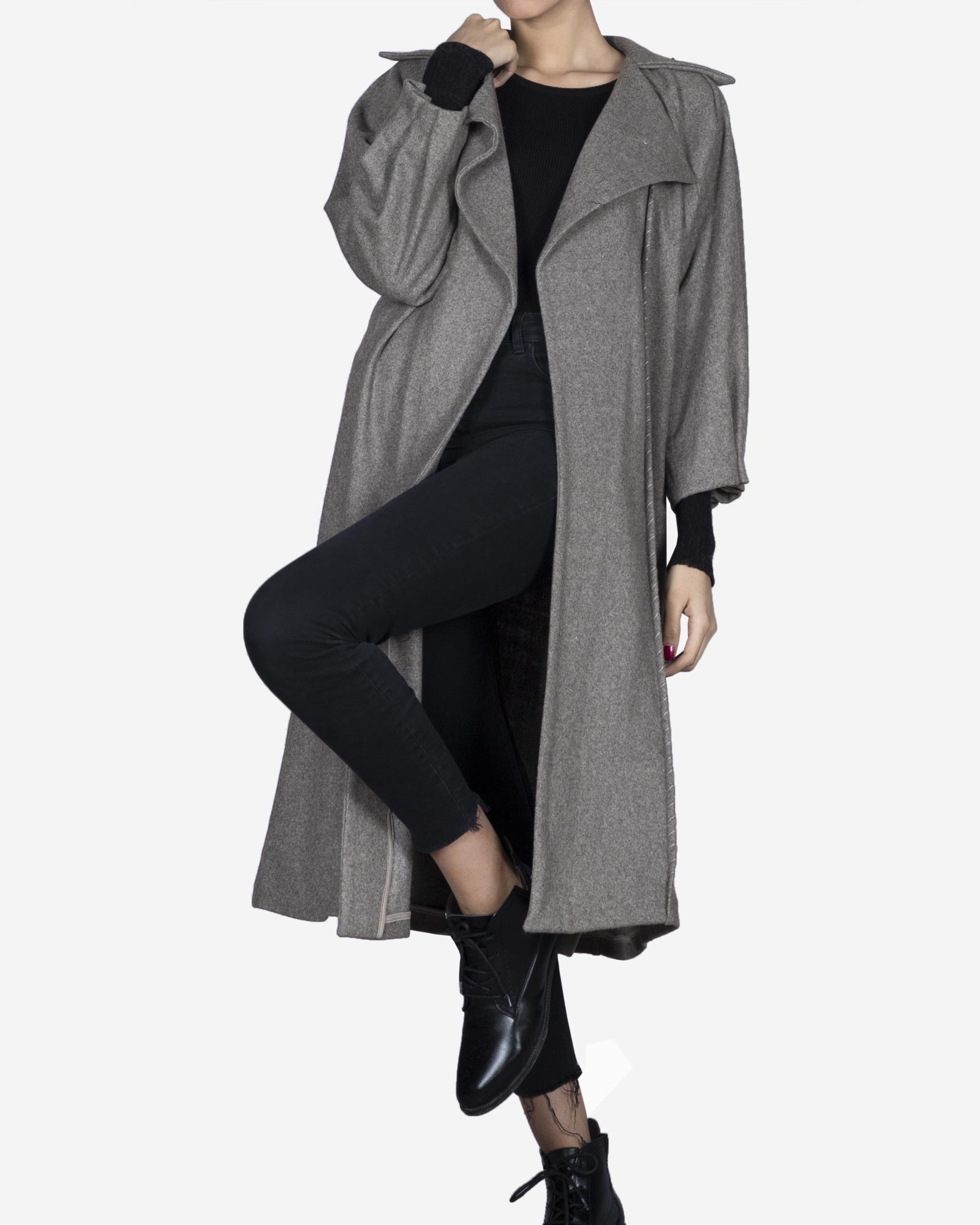 پالتو دخترانه اسپرت بلند طوسی - رو به رو