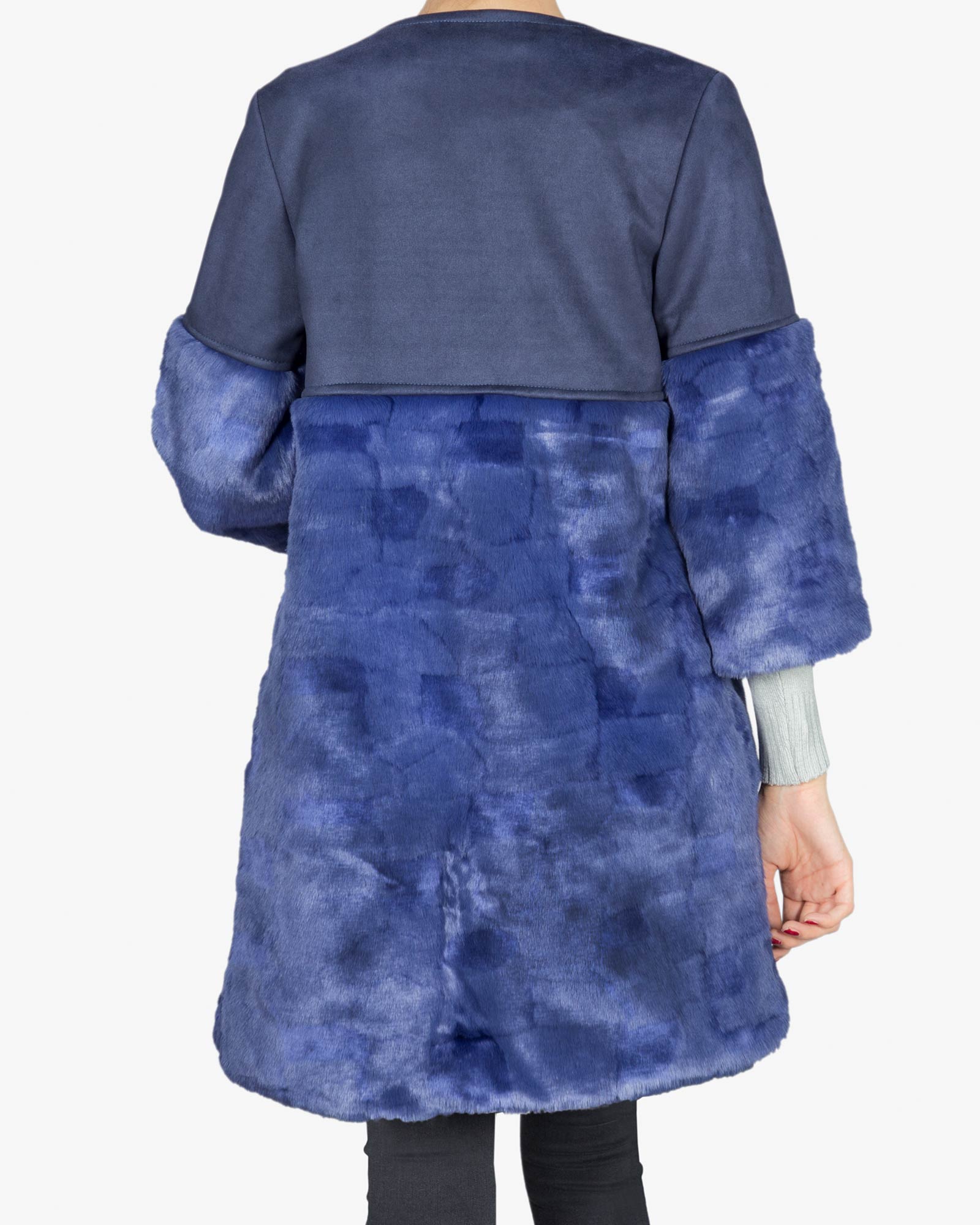 پالتو زنانه پوست خزدار آستین سه ربع - سرمه ای - پشت