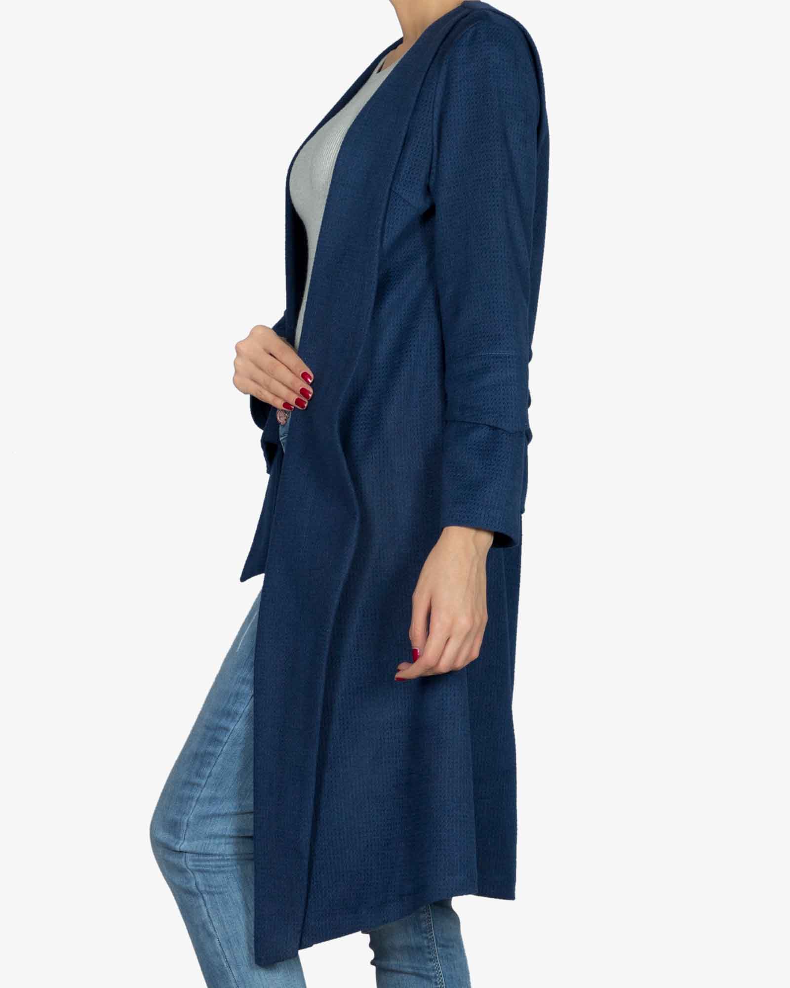 پالتو فوتر زنانه بلند - آبی تیره - بغل