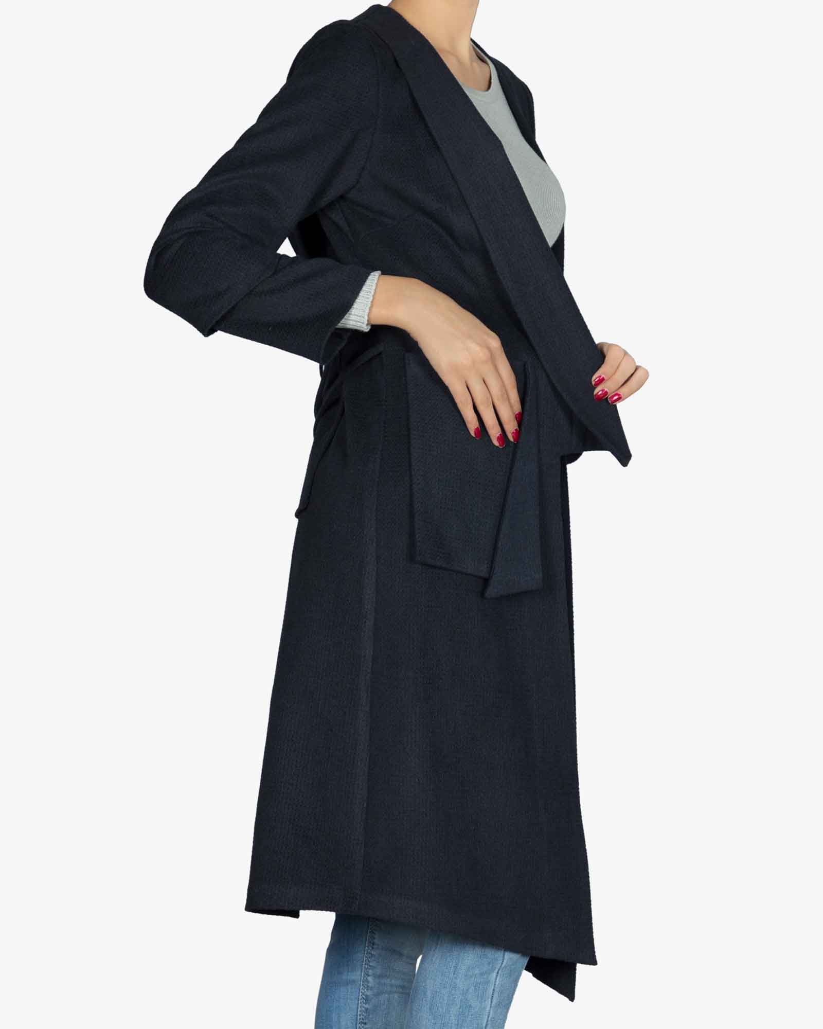 پالتو فوتر زنانه بلند - سرمه ای تیره - بغل