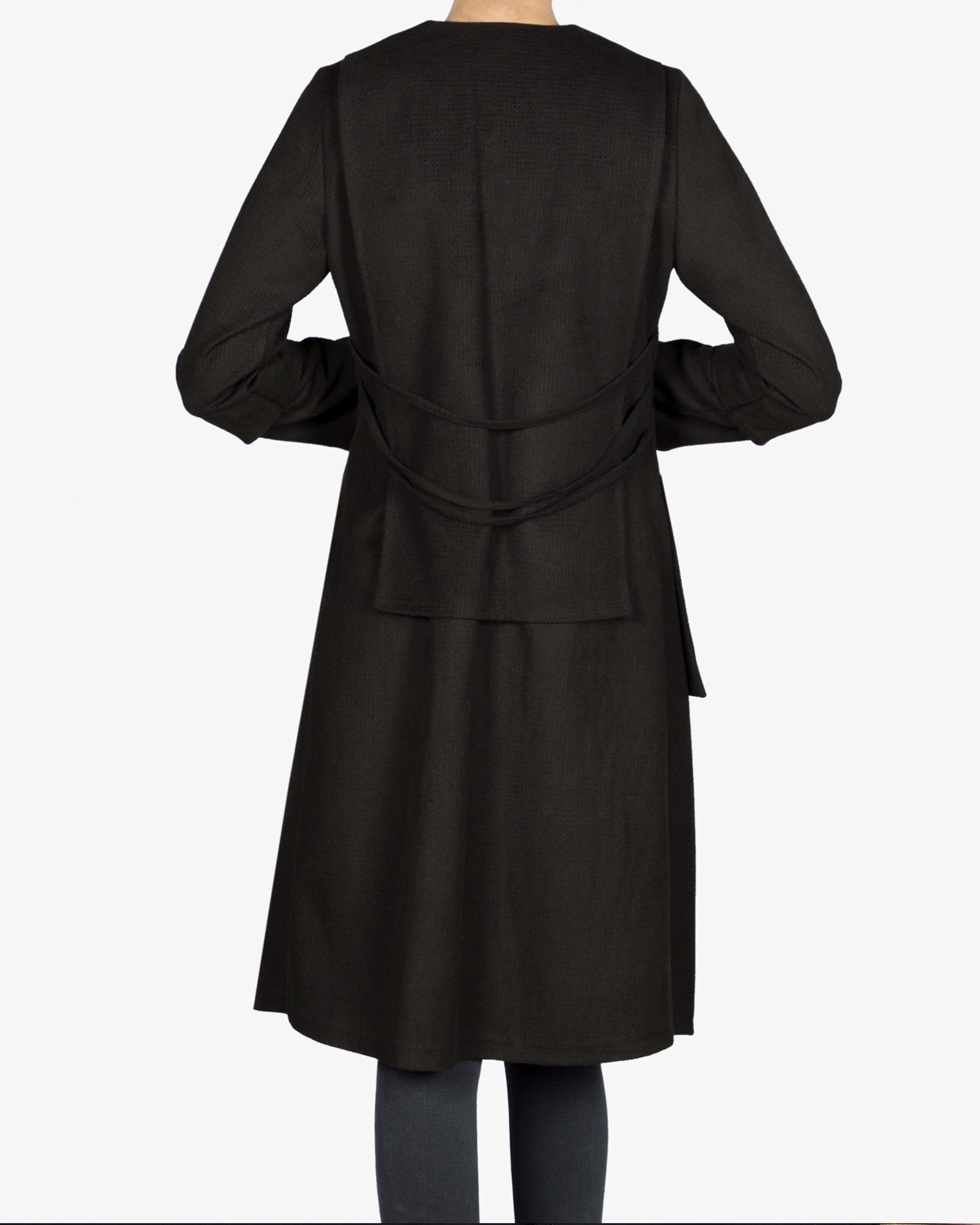 پالتو فوتر زنانه بلند - مشکی - پشت