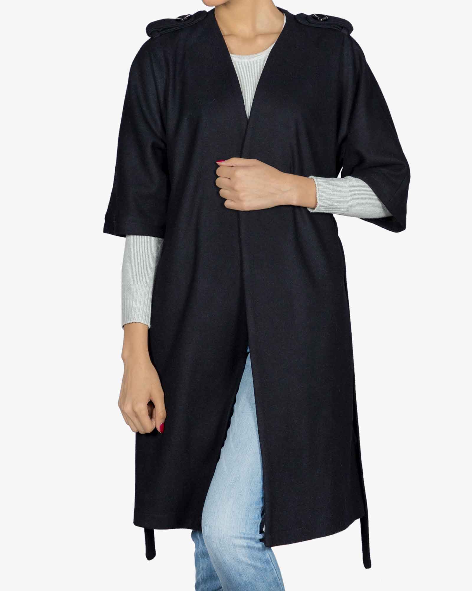 پالتو فوتر زنانه ساده آستین سرخود - سرمه ای تیره - رو به رو