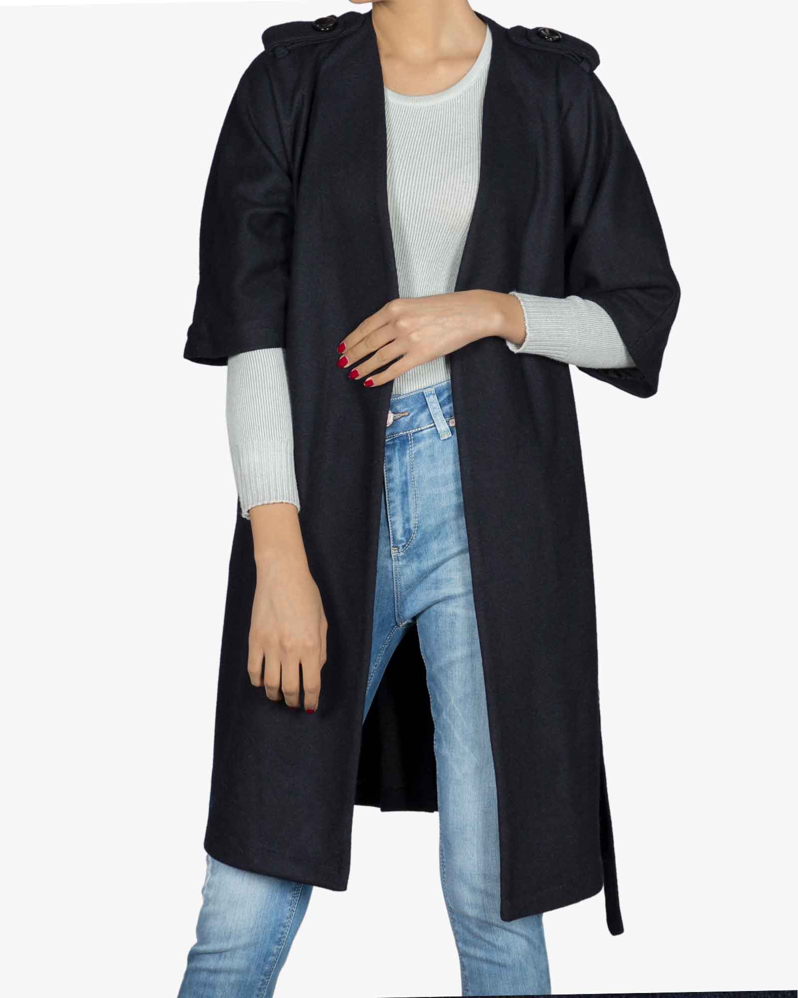 پالتو فوتر زنانه ساده آستین سرخود - سرمه ای تیره - پالتو جلو باز