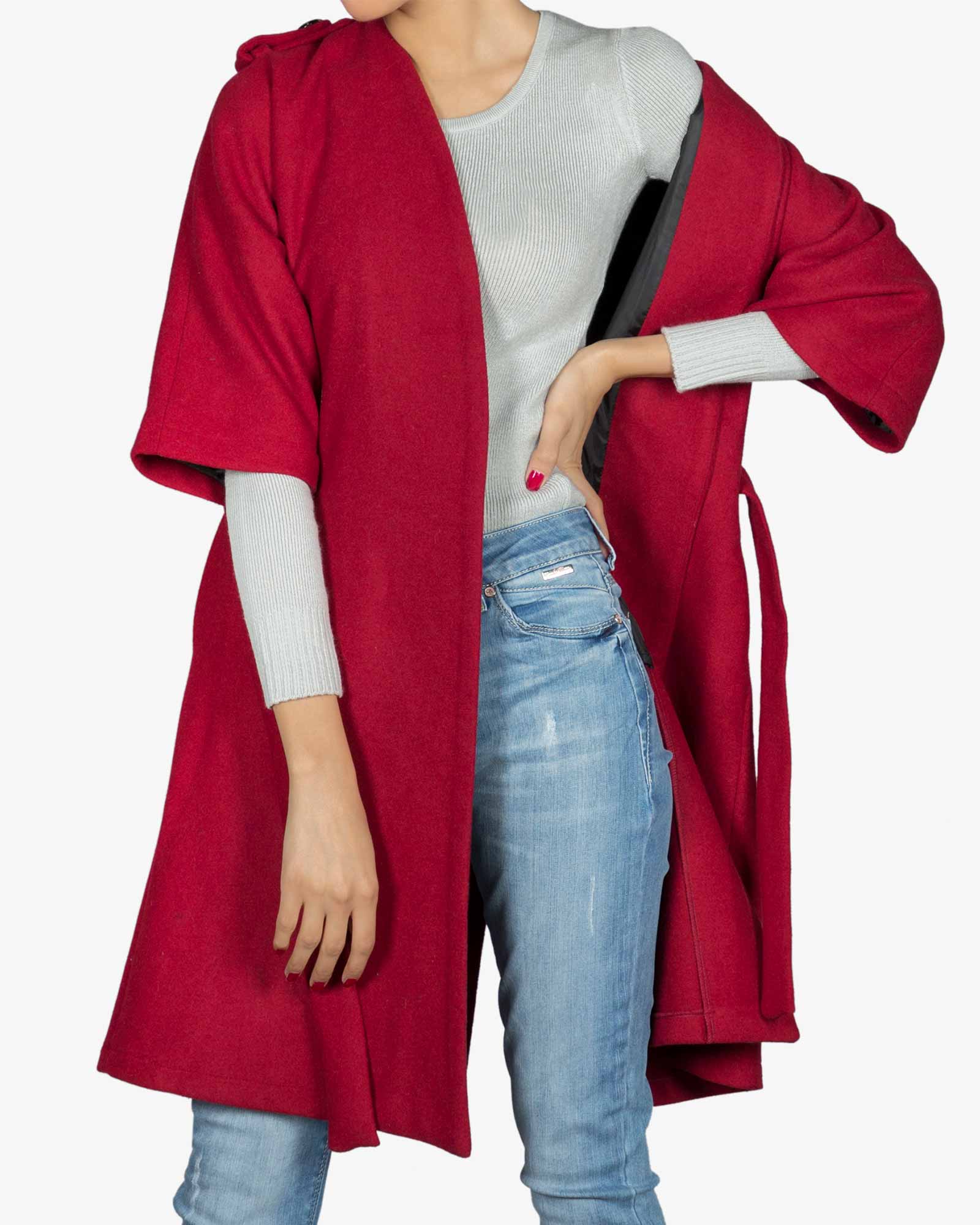 پالتو فوتر زنانه ساده آستین سرخود - قرمز - جلو باز