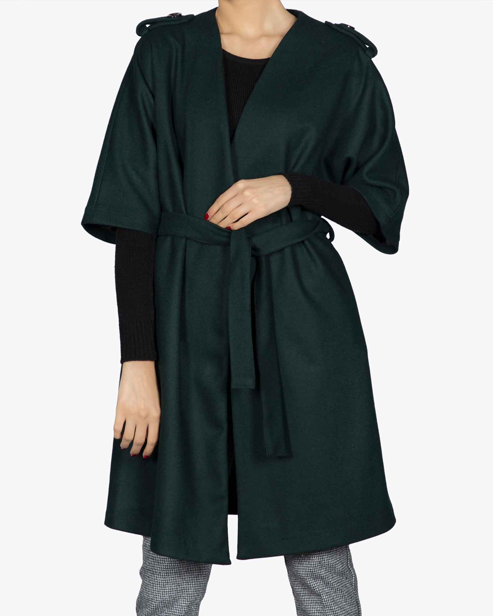 پالتو فوتر زنانه ساده آستین سرخود - یشمی پررنگ