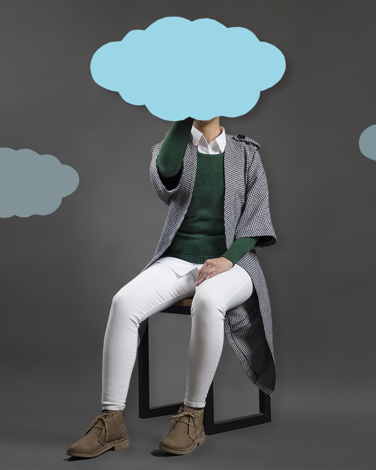 پالتو فوتر زنانه طرح دار سیاه سفید - سفید - محیطی