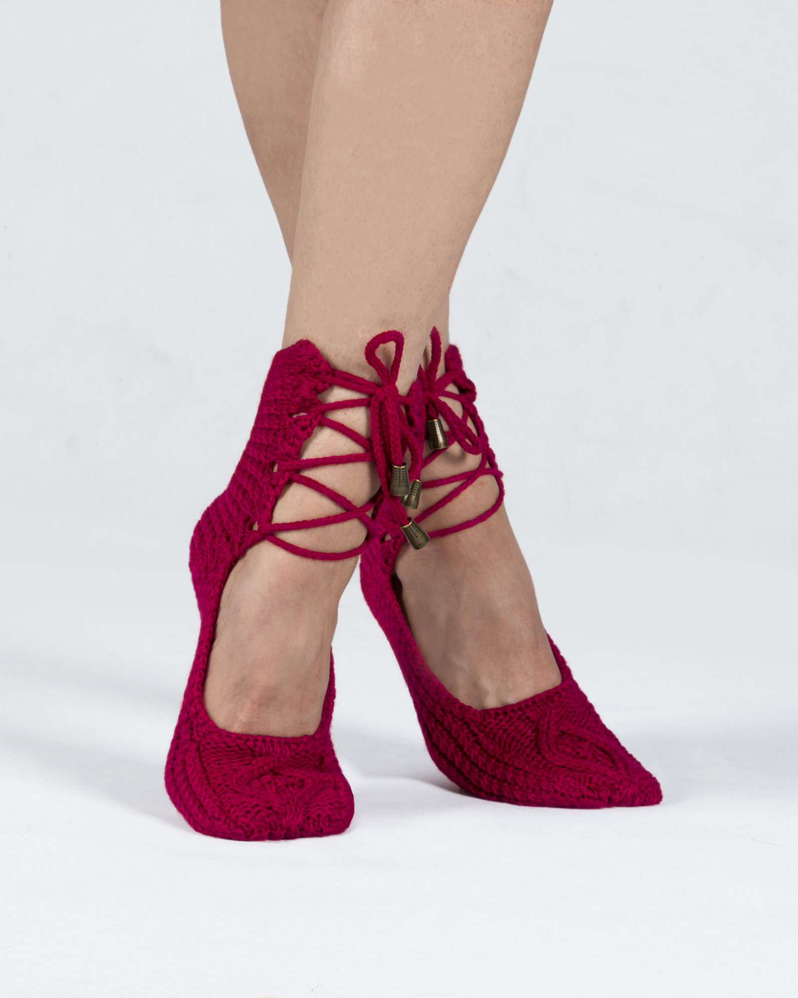 پاپوش بافت زنانه ساده بند دار- سرخابی- نمای روبرو(02)