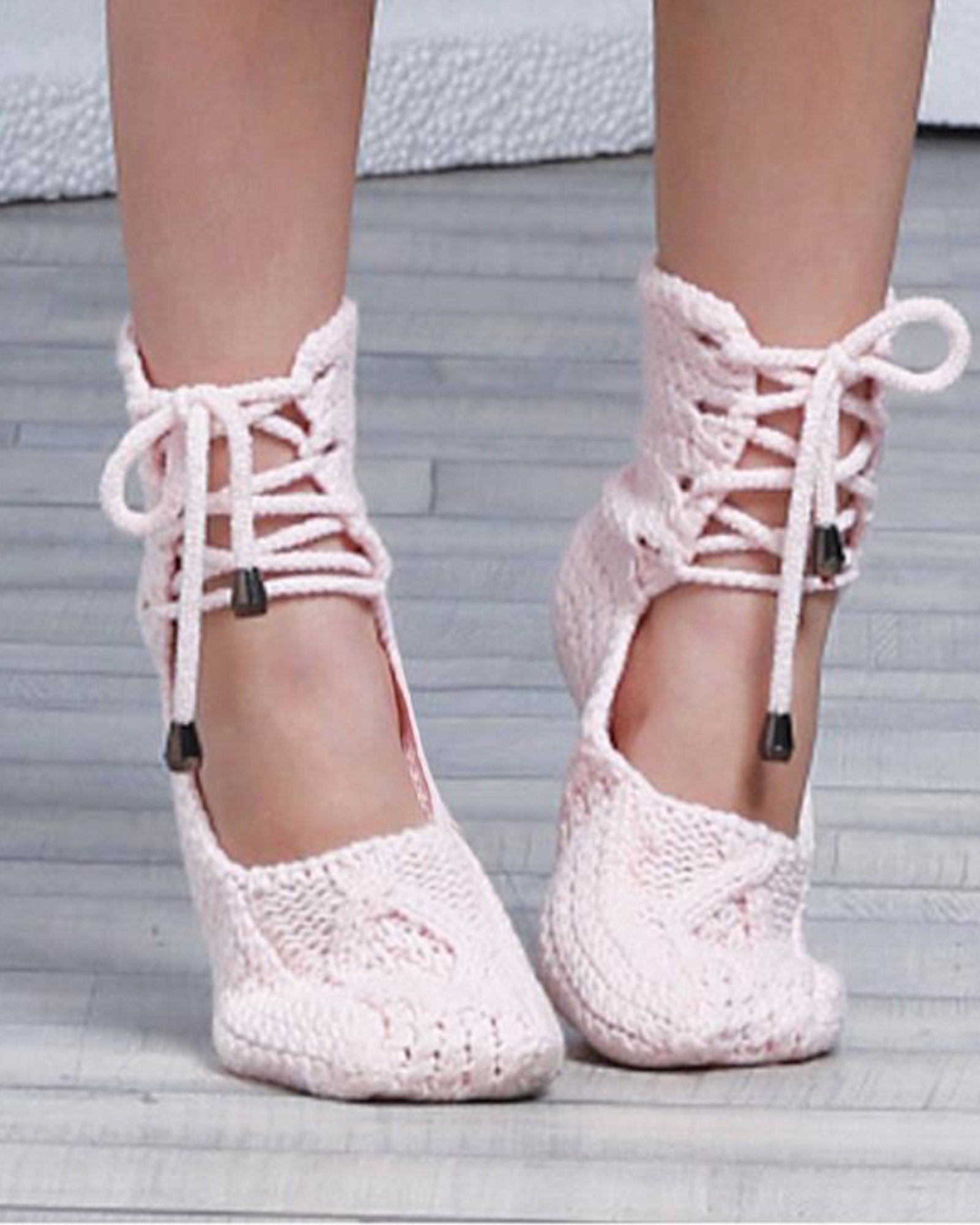 پاپوش بافت زنانه ساده بند دار - صورتی - پاپوش دخترانه