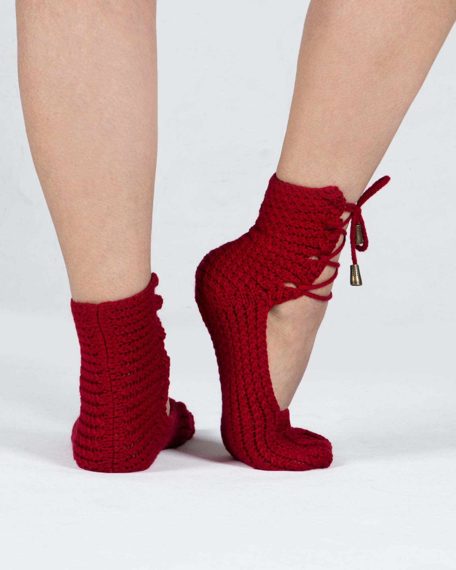 پاپوش بافت زنانه ساده بند دار - قرمز - پشت