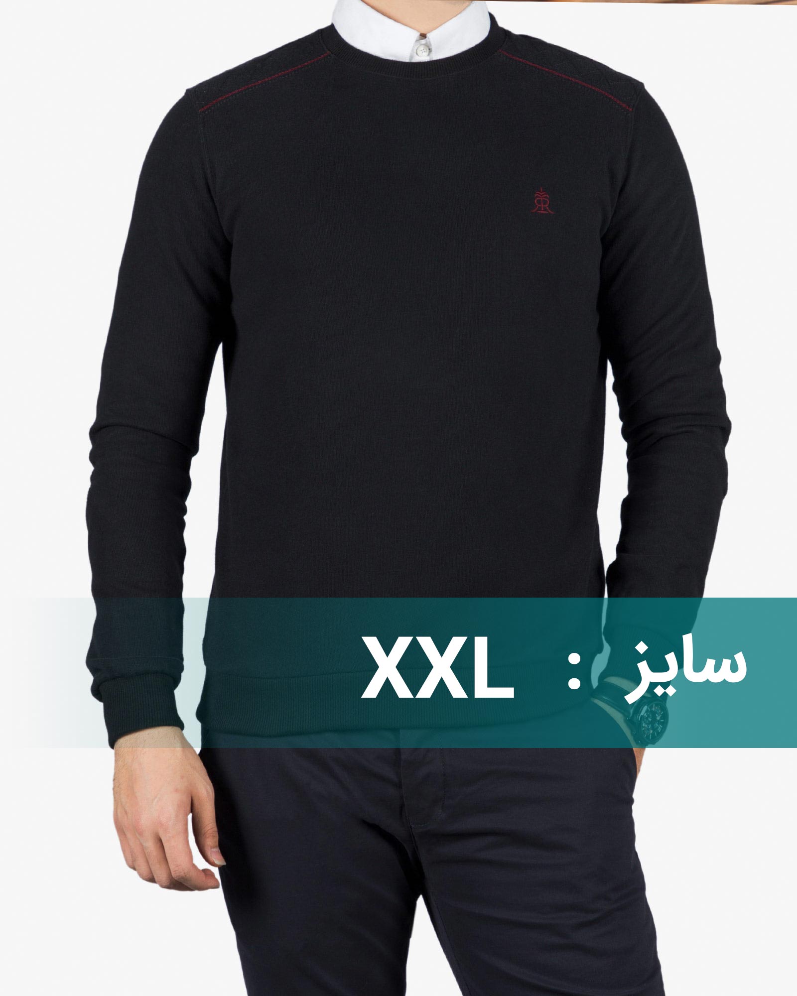 پلیور بافت مردانه یقه گرد طرح ساده - مشکی