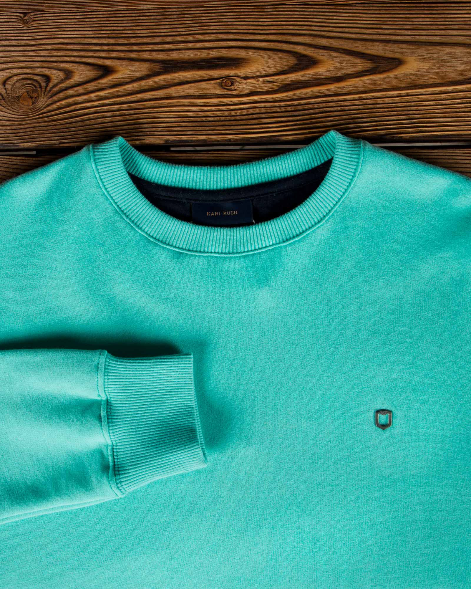 پلیور پنبه ای مردانه سبز آبی - سبزآبی روشن - یقه آستین