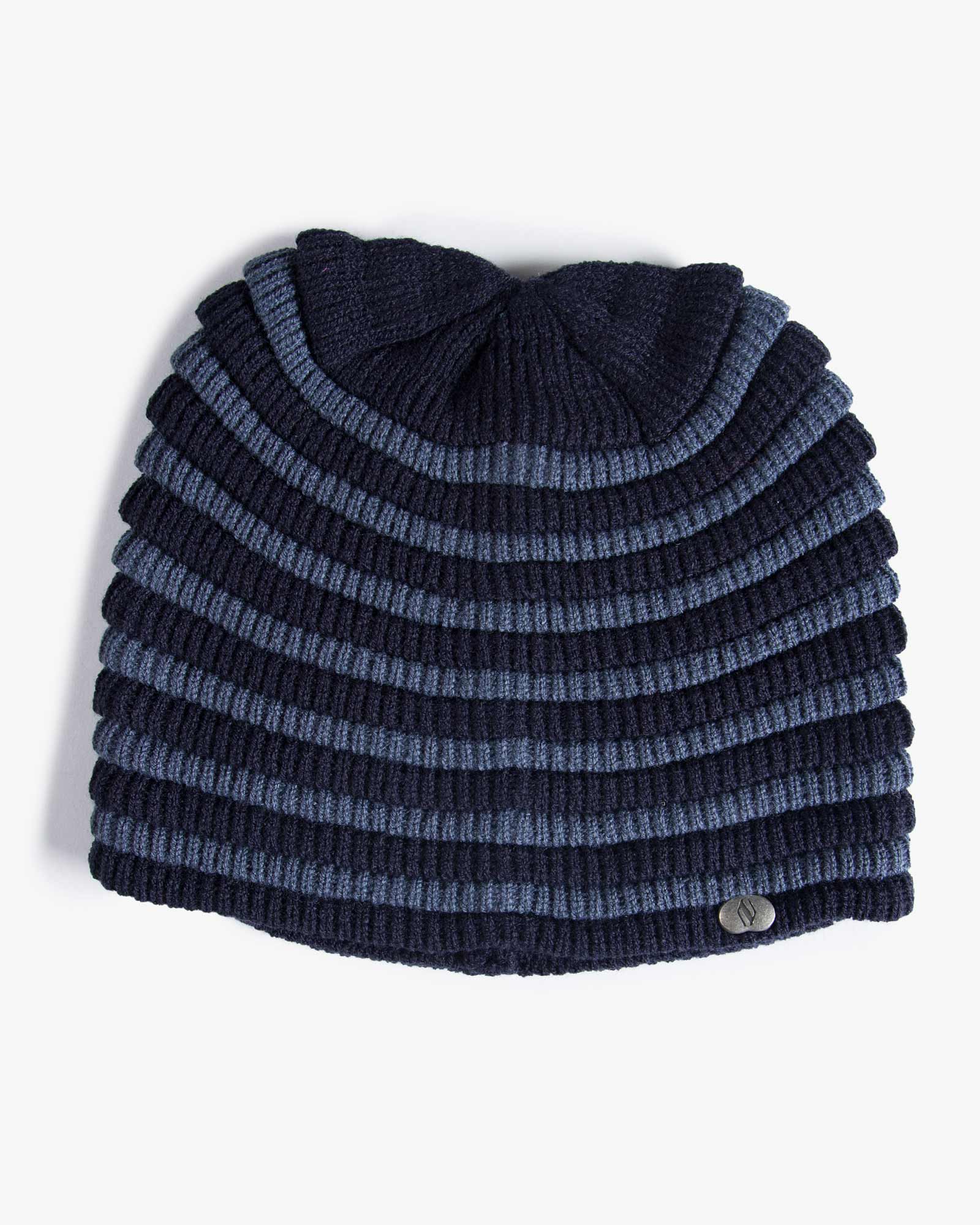 کلاه بافت طرح راه راه - سرمه ای تیره - بالا