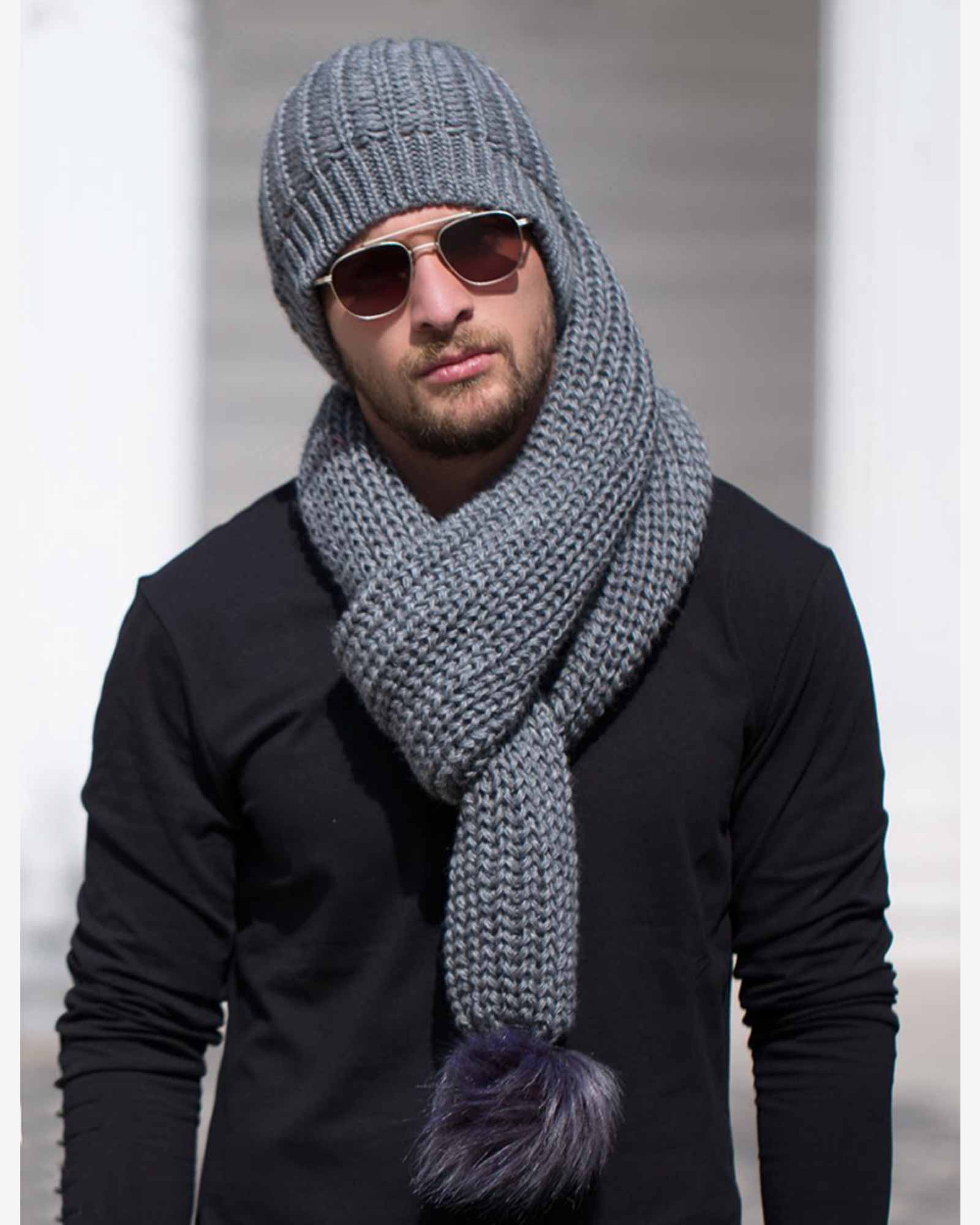 کلاه بافتنی شال دار - دودى