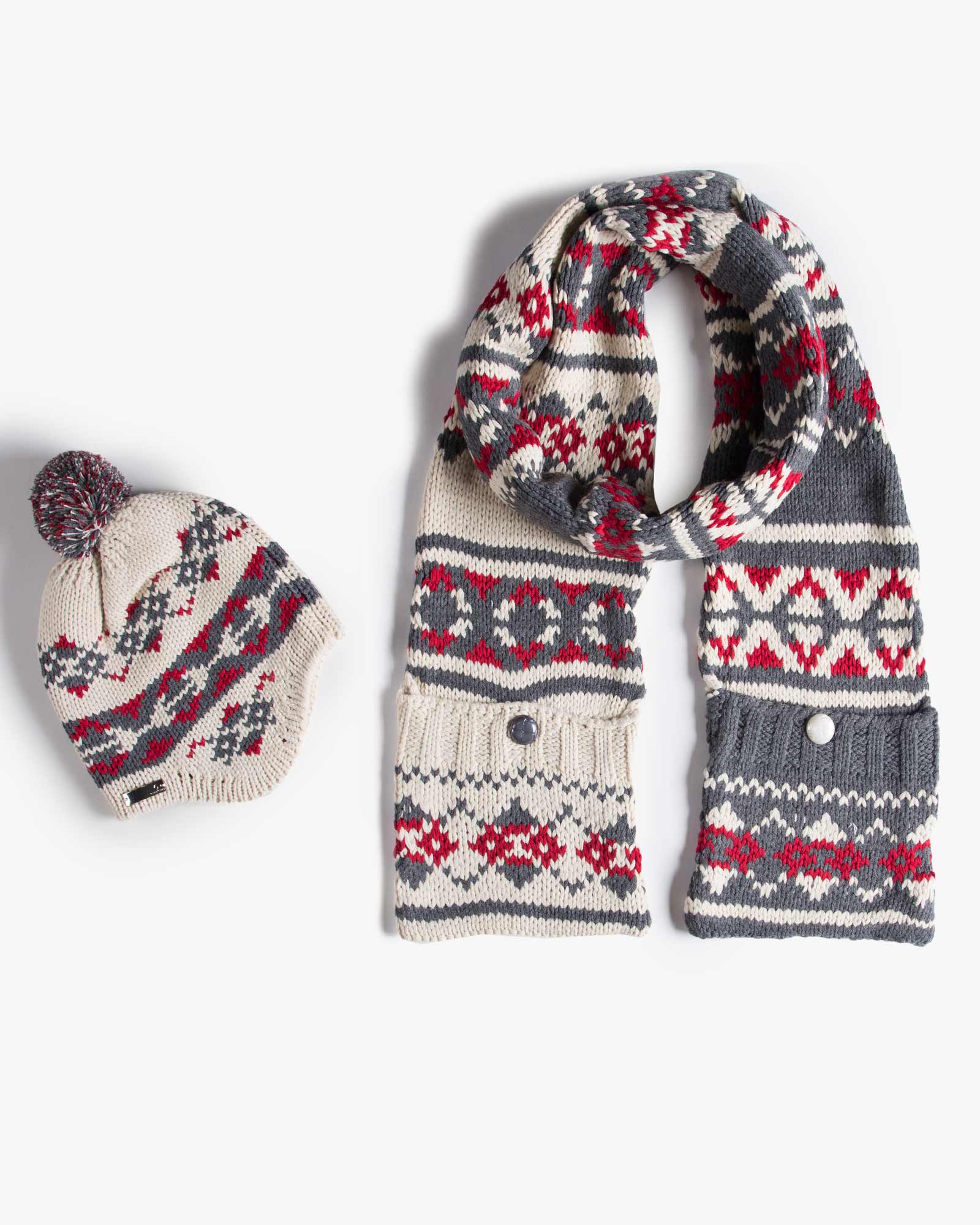 کلاه شال گردن جیب دار طرح دار - زرشکی - محصول