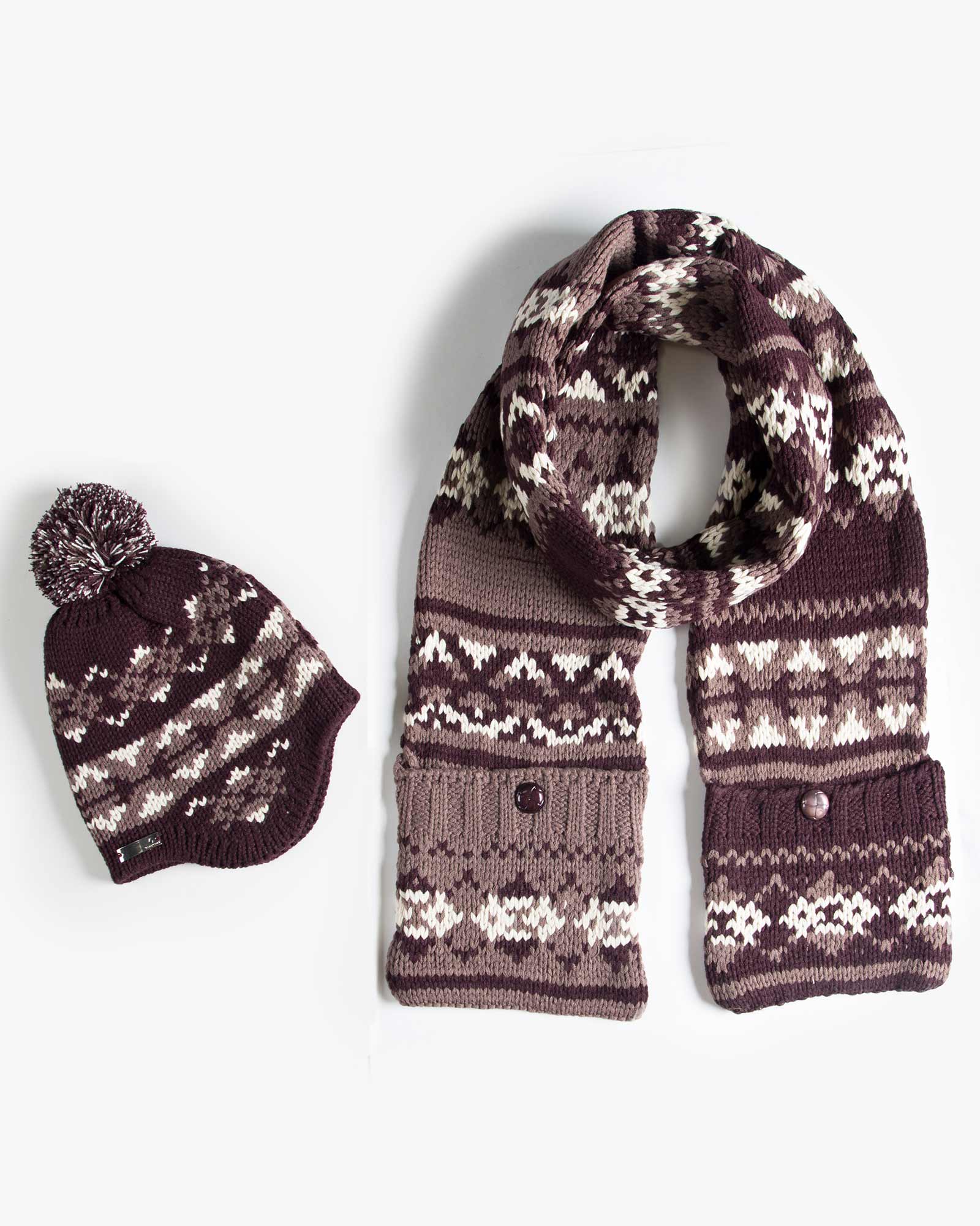 کلاه شال گردن جیب دار طرح دار - قهوه ای تیره - محصول