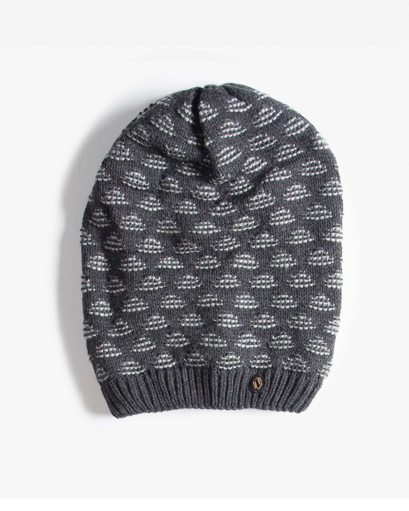 کلاه شیطونی بافت طرح مثلث خزدار - خاکستری - رو به رو